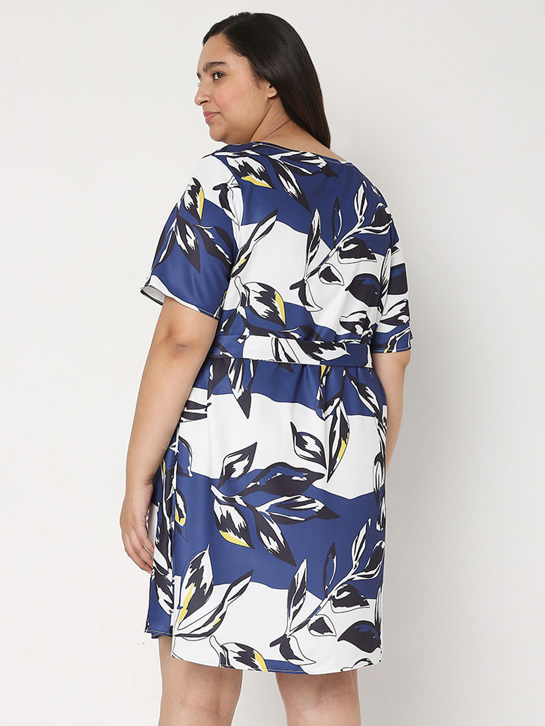 Curve White Printed Fit & Flare Dress