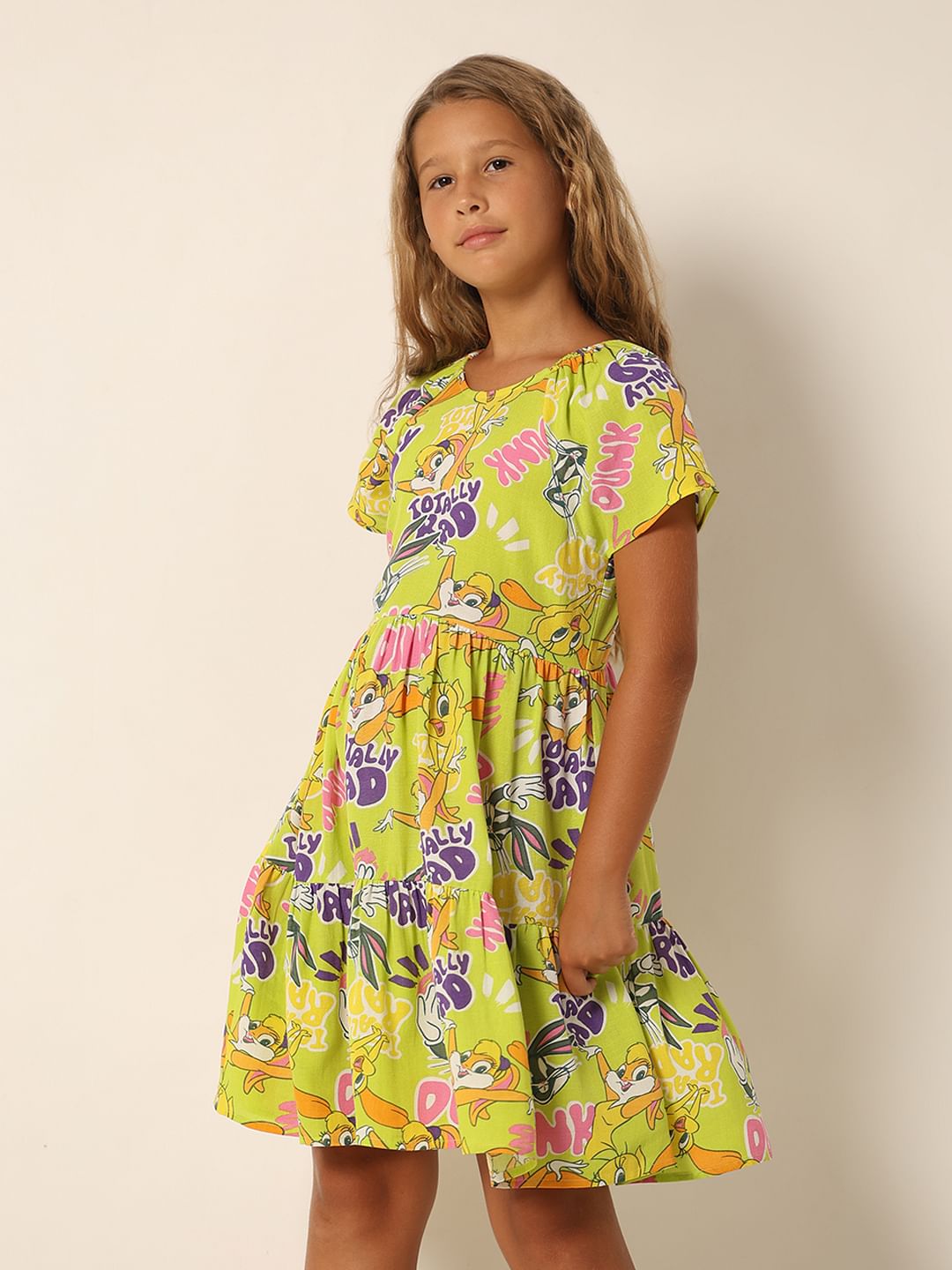 Looney Tunes Green Printed Dress