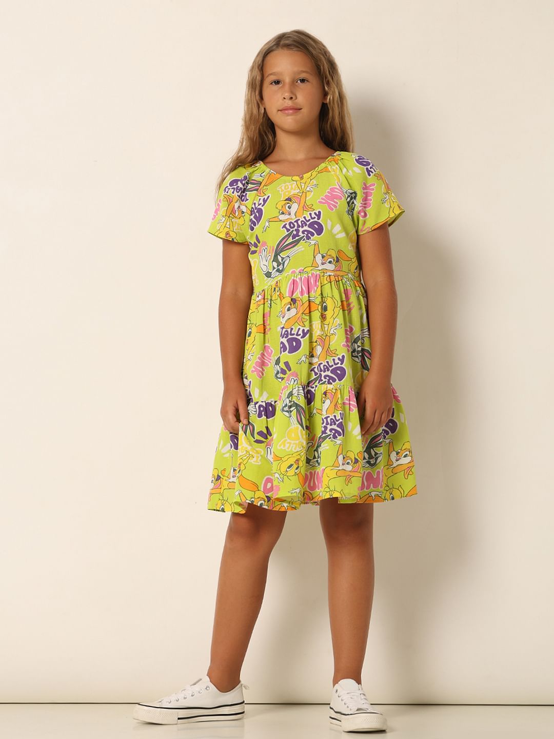 Looney Tunes Green Printed Dress
