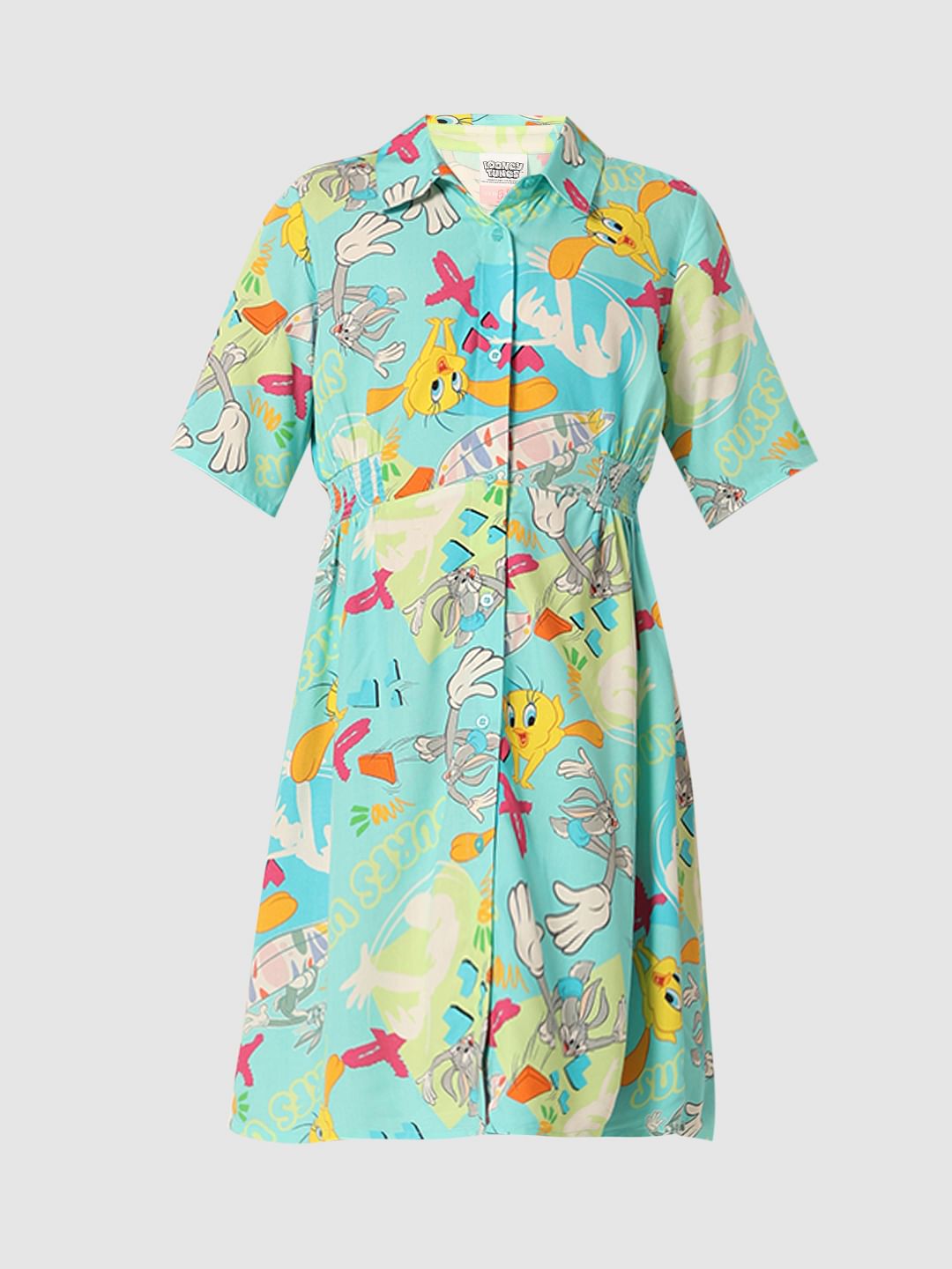 Looney Tunes Blue Printed Shirt Dress