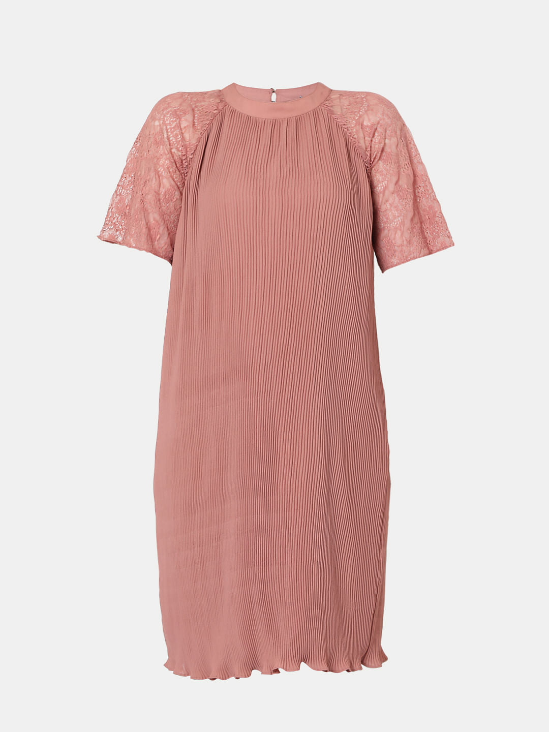 Pink Pleated Lace Dress