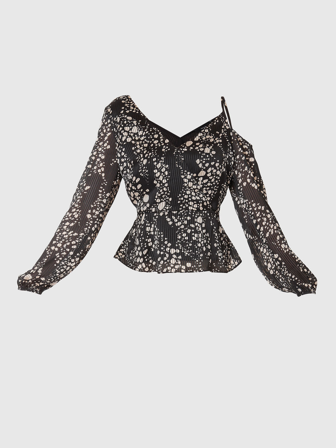 Black Cold Shoulder Pleated Top