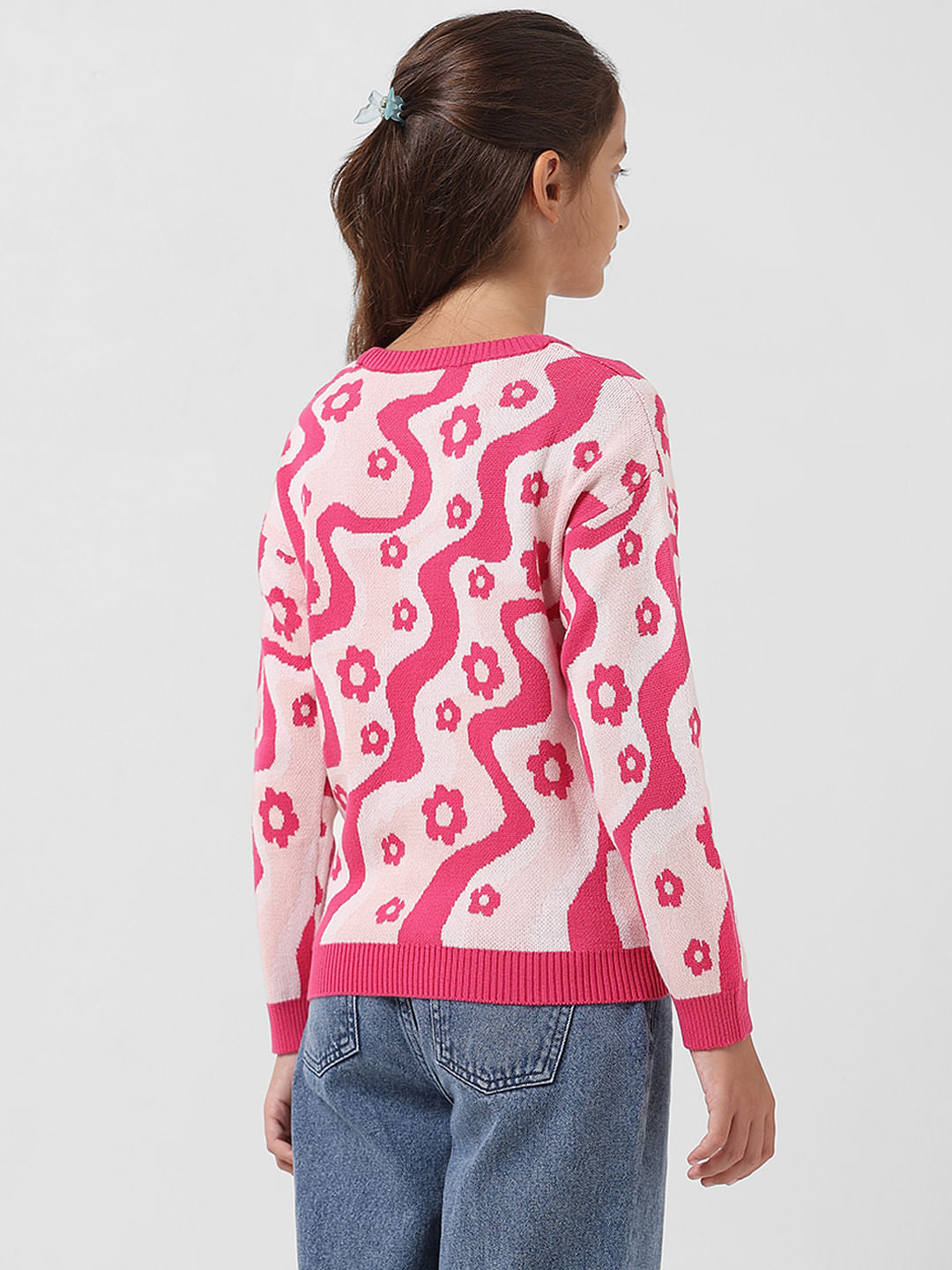 Girl Fuchsia Pink Printed Pullover