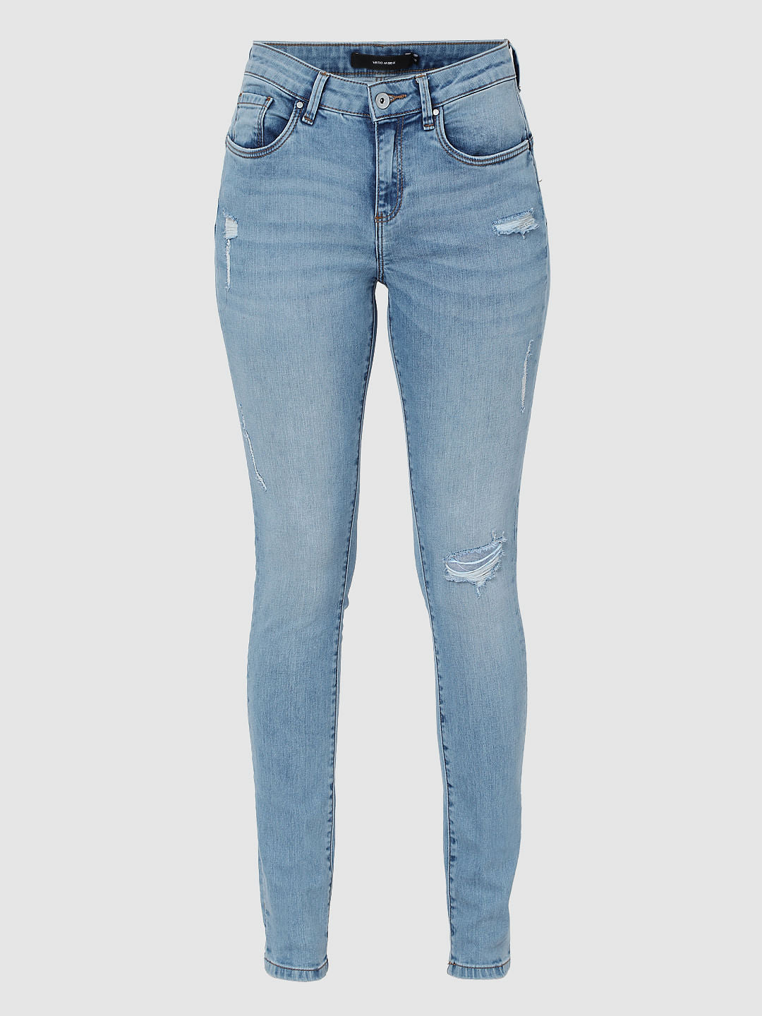 Light Blue Mid Rise Ripped Pushup Skinny Jeans