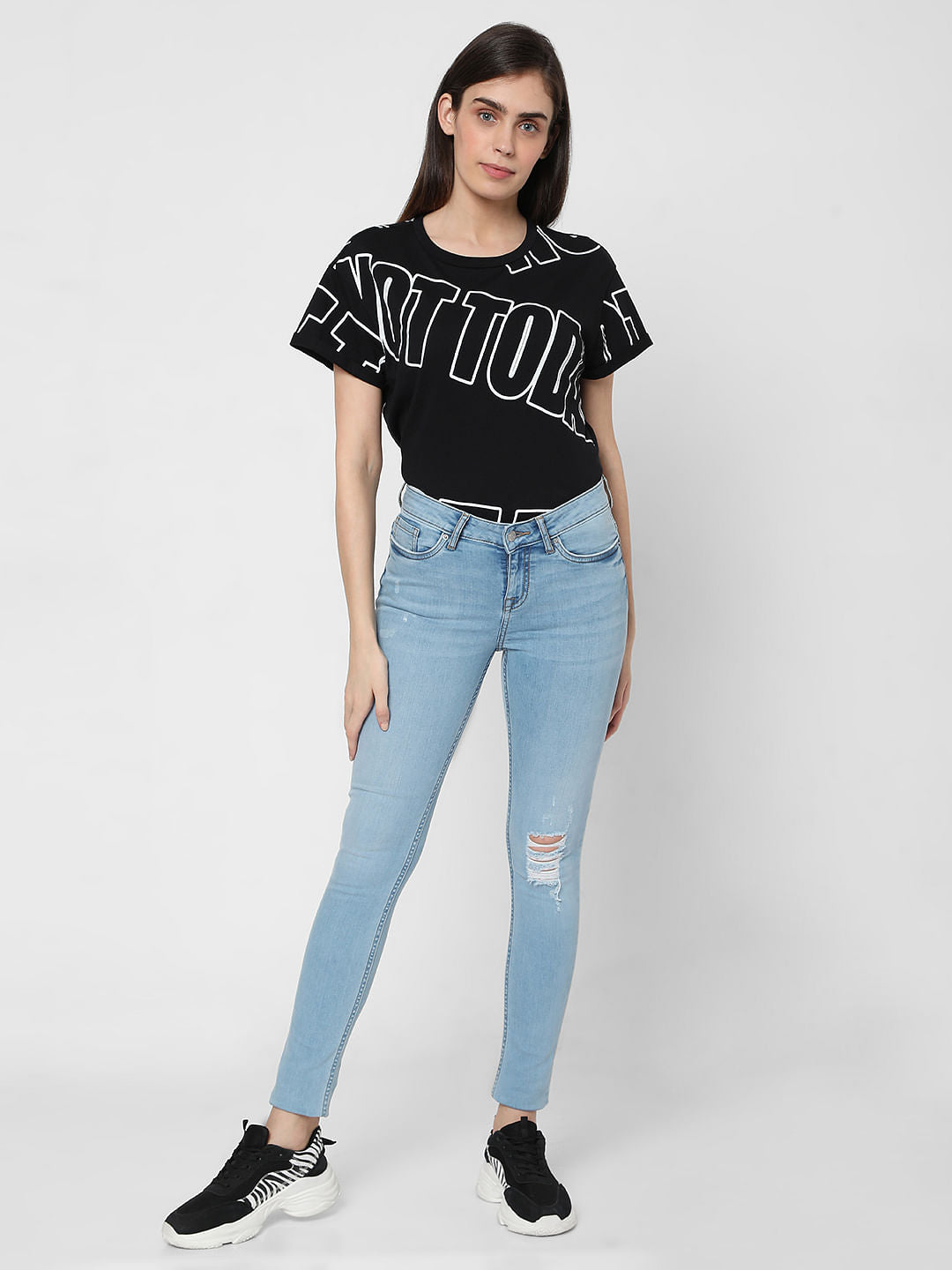 Light Blue Mid Rise Distressed Skinny Jeans