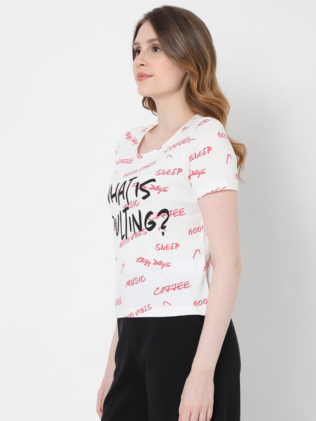 White Slogan Print T-Shirt