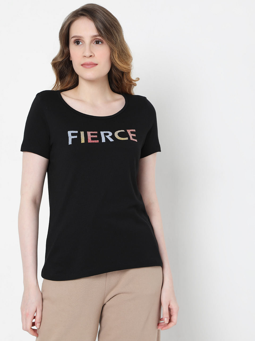 Black Text Print T-Shirt