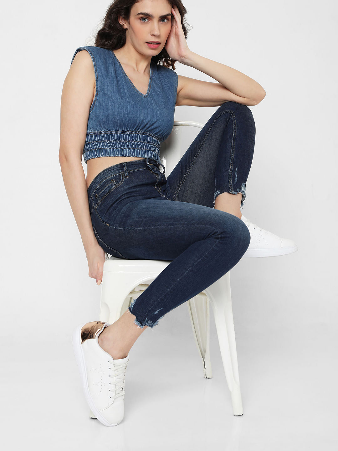 Blue Mid Rise Skinny Jeans