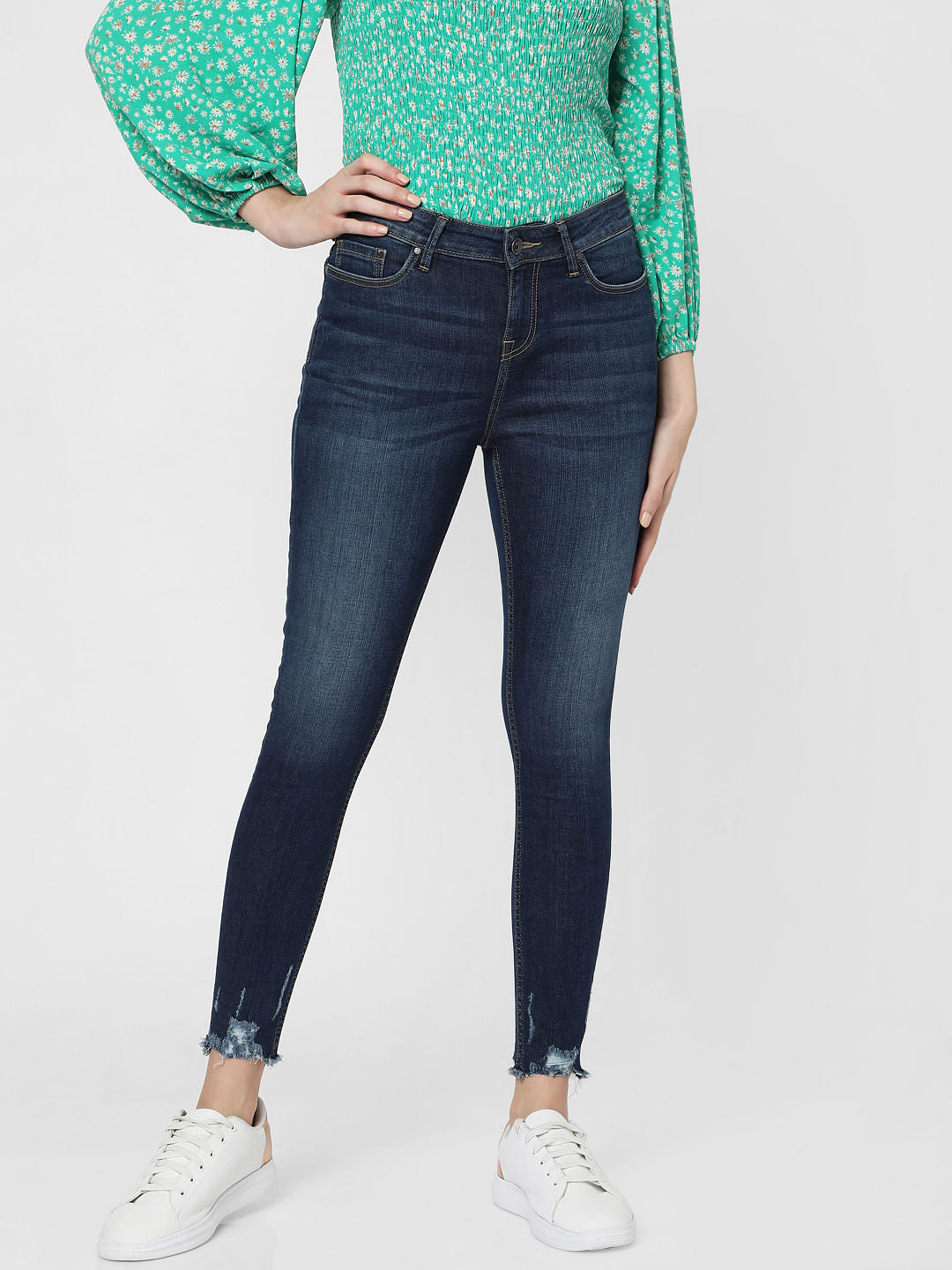 Blue Mid Rise Skinny Jeans