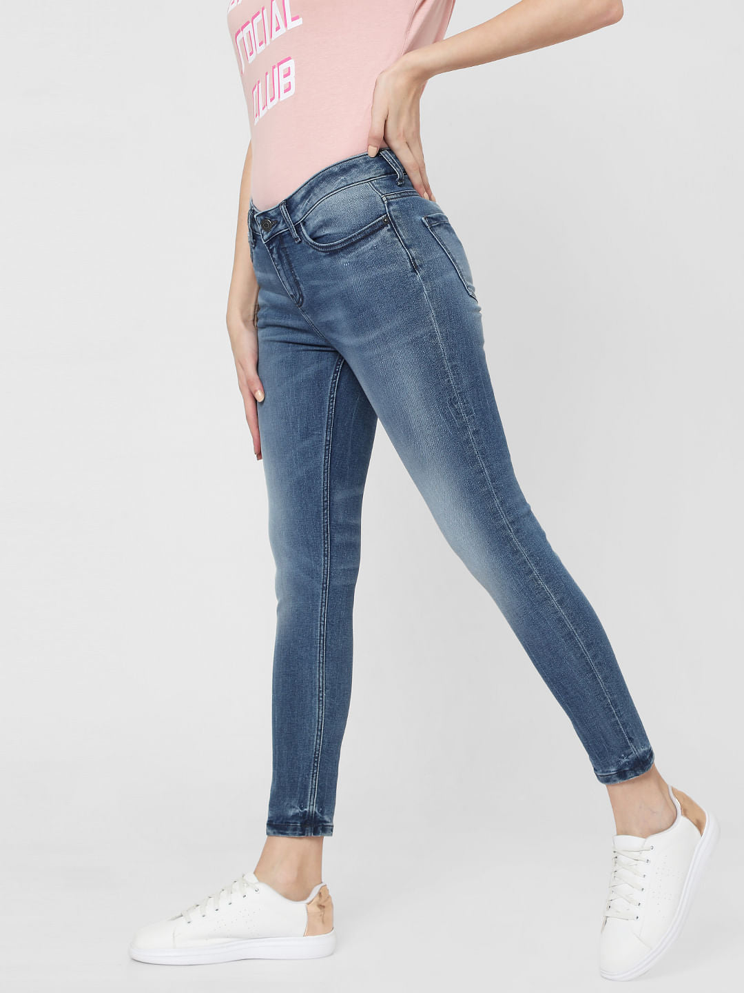 Blue Mid Rise Skinny Jeans
