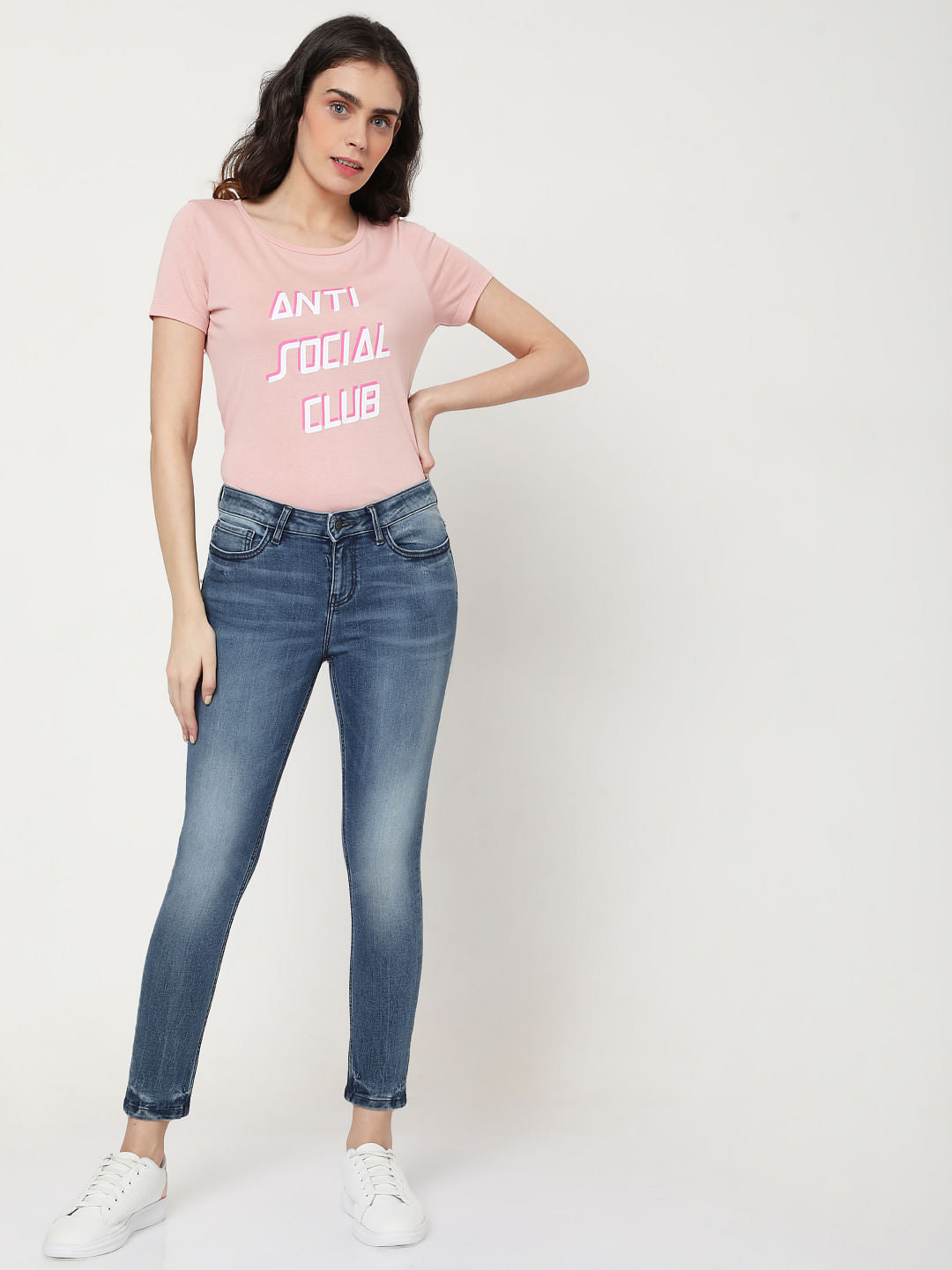 Blue Mid Rise Skinny Jeans