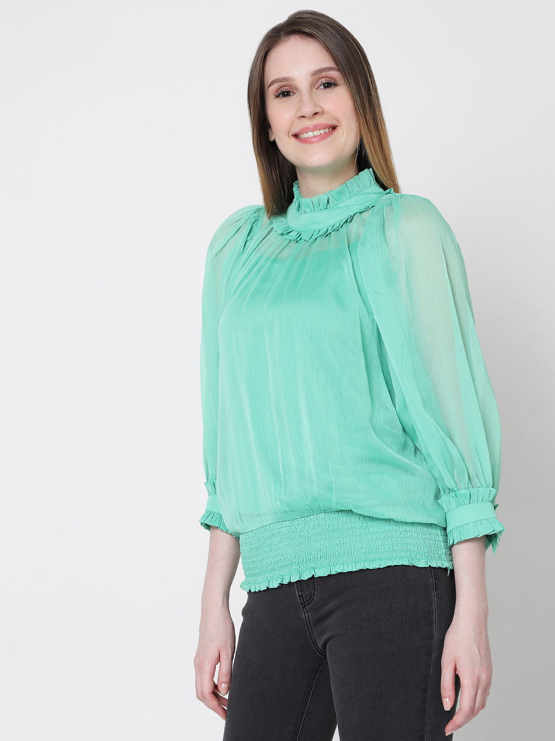 Green Ruffle Top