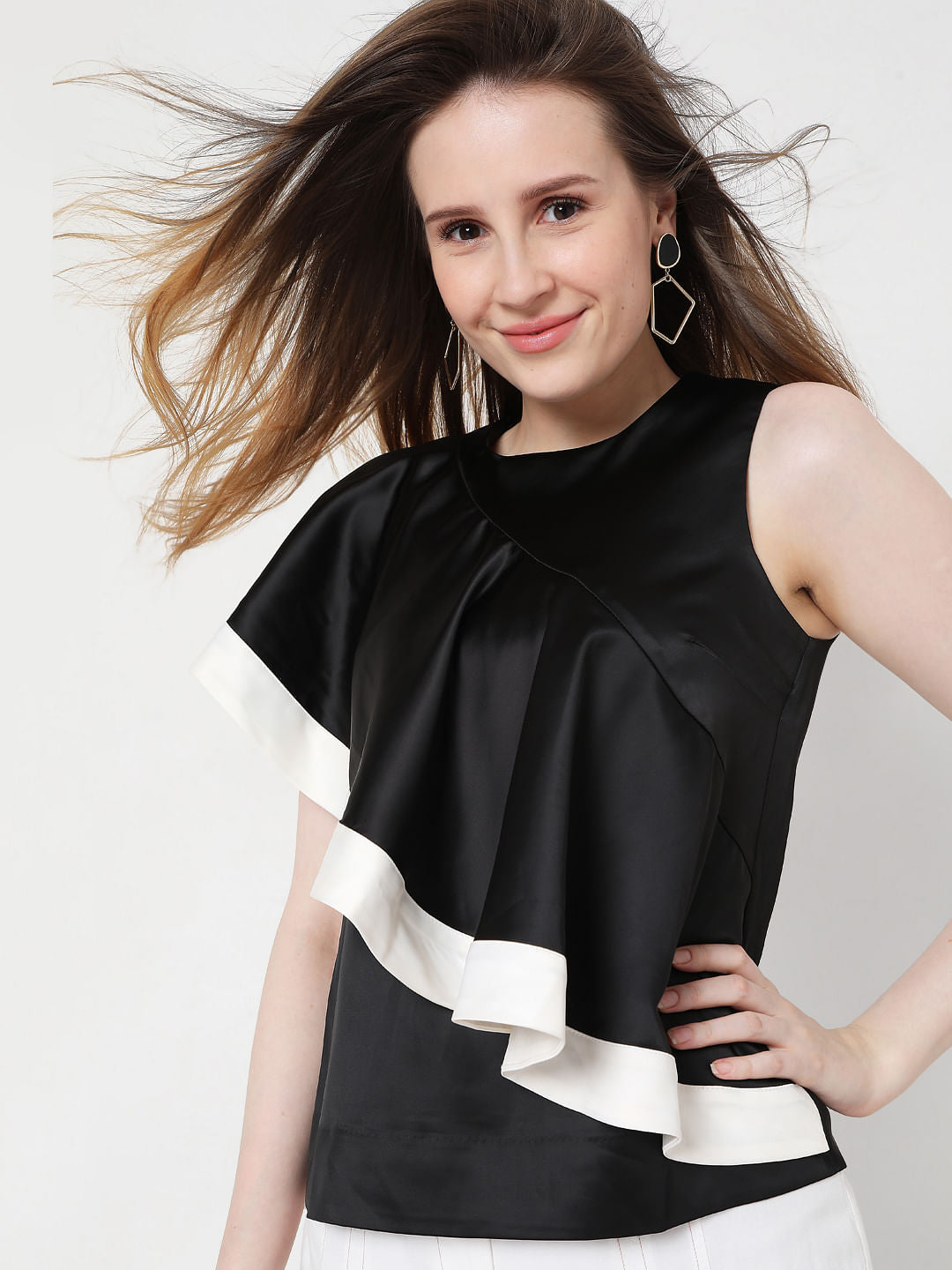 Black Ruffle Sleeves Top