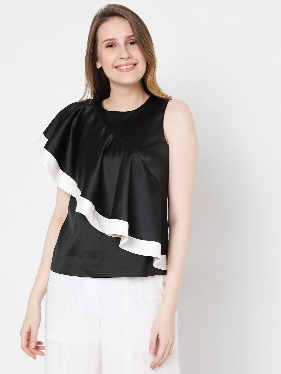 Black Ruffle Sleeves Top