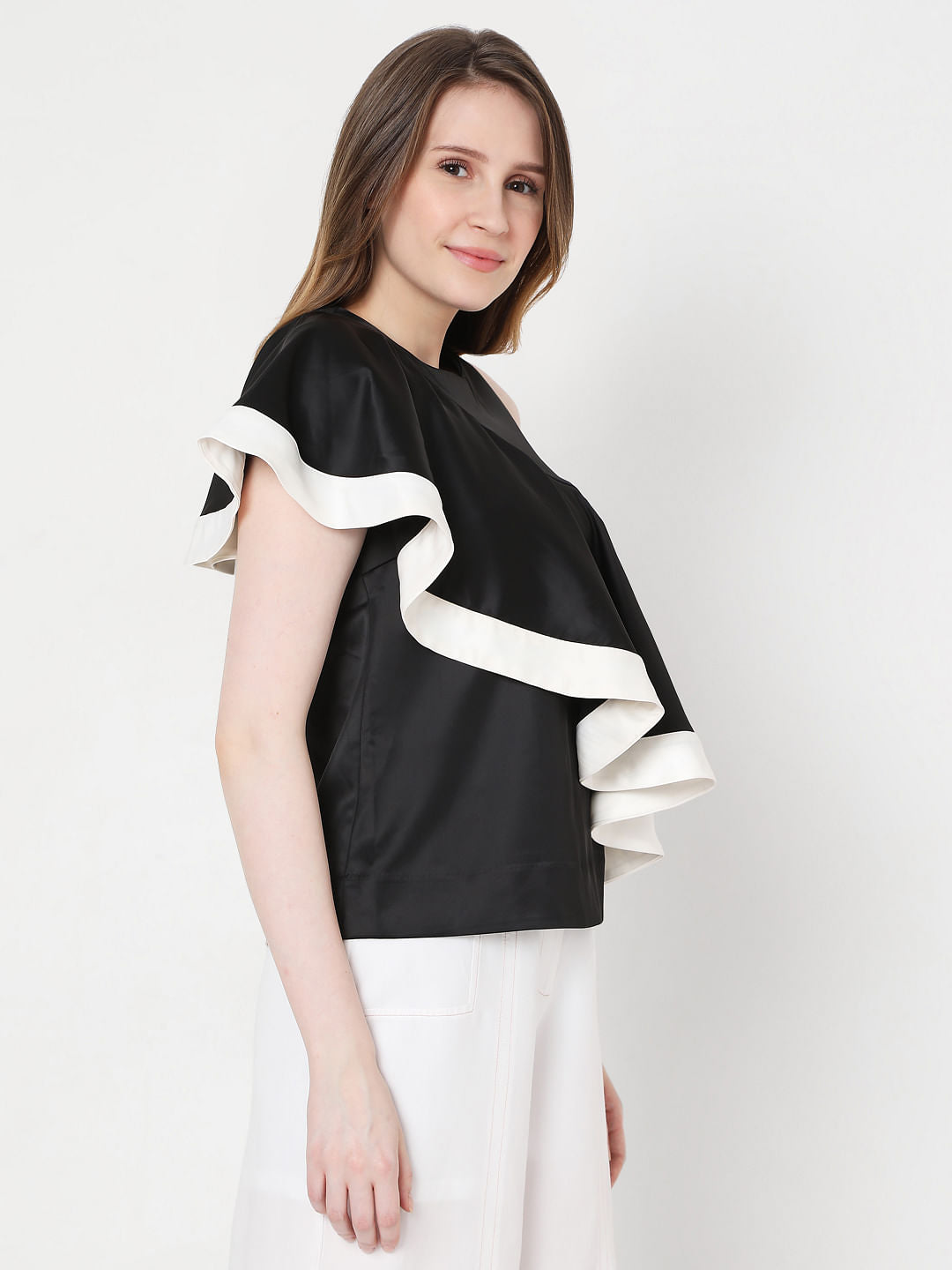 Black Ruffle Sleeves Top