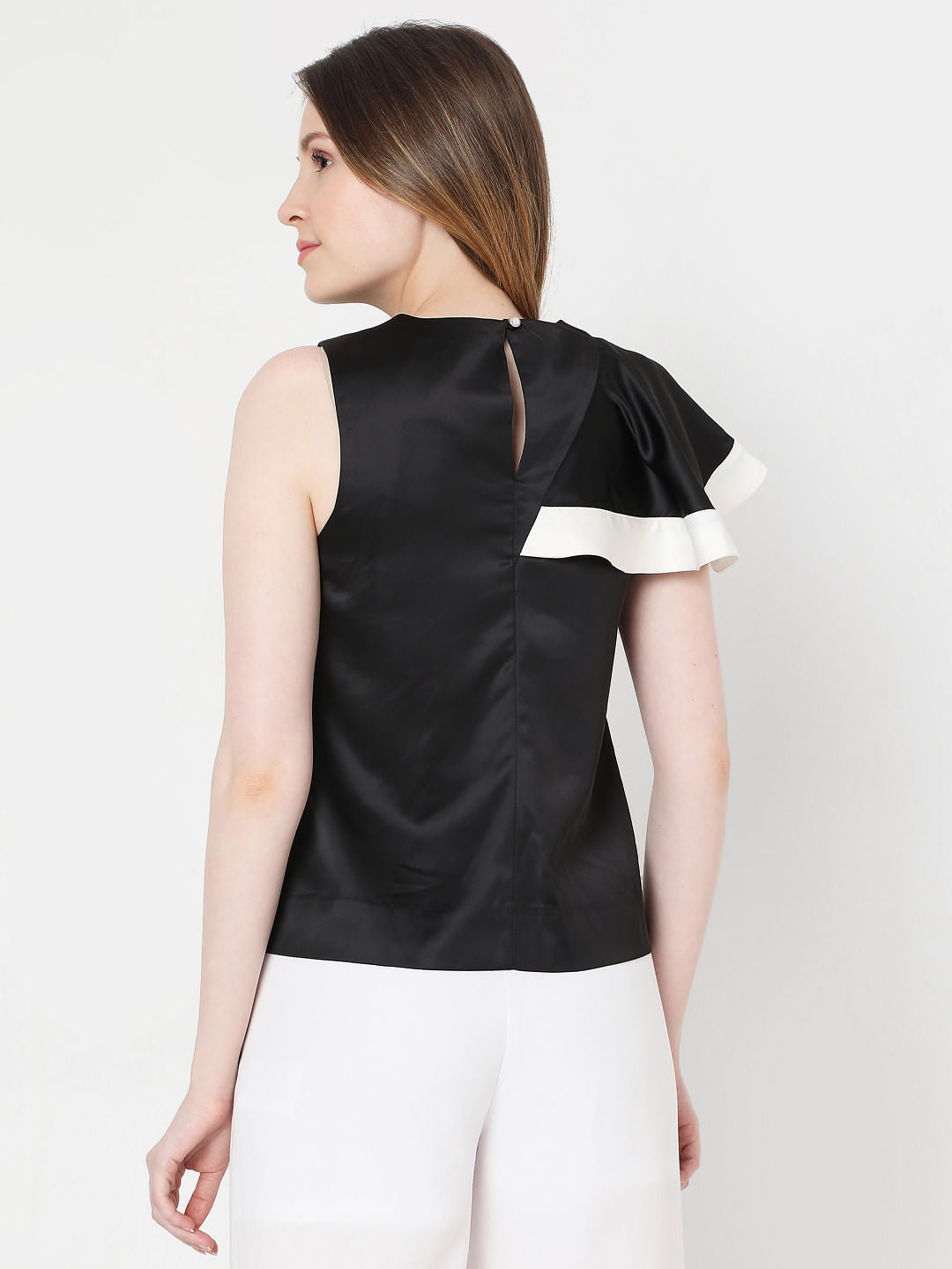 Black Ruffle Sleeves Top