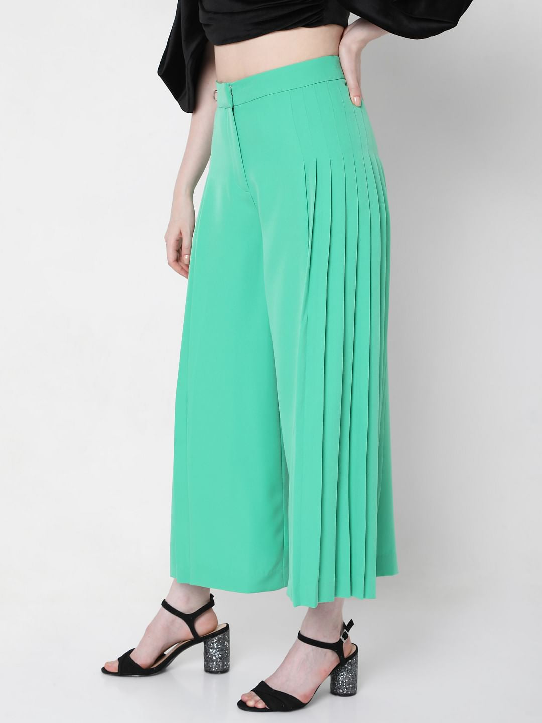 Green High Waist Flared Pants