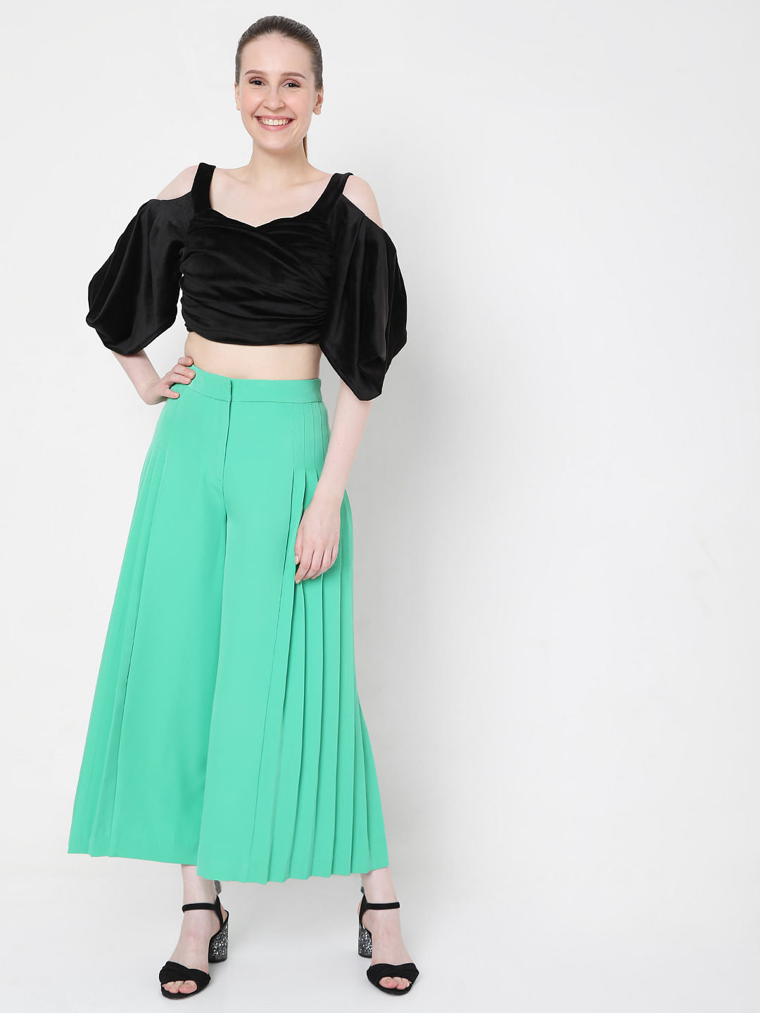 Green High Waist Flared Pants