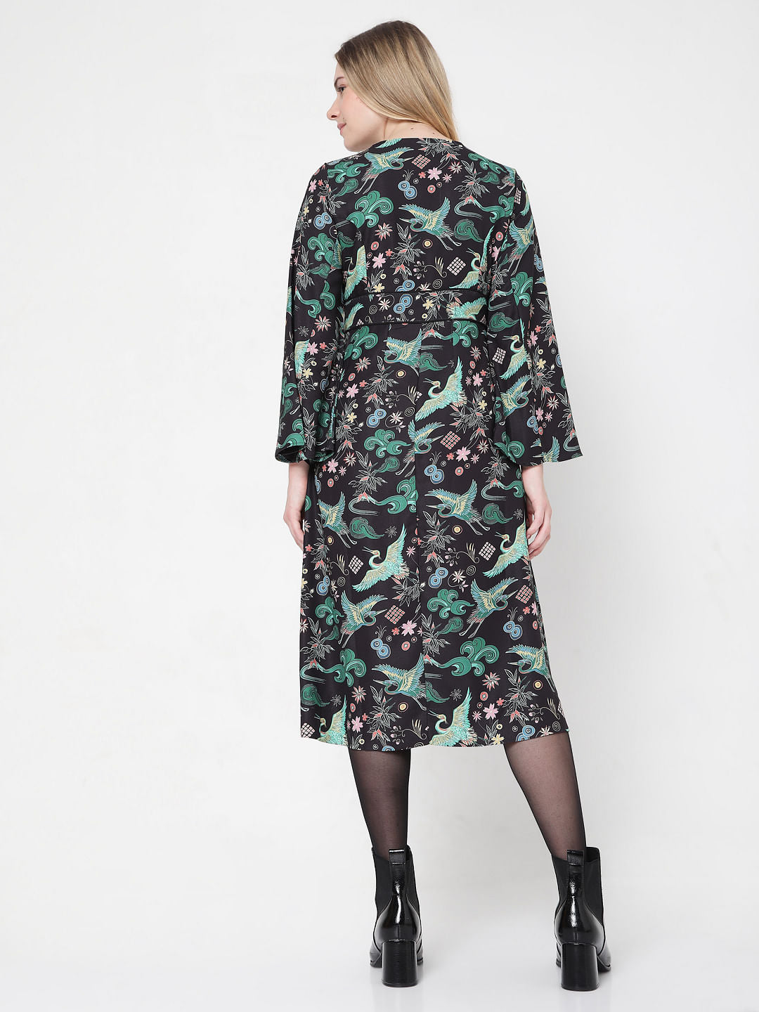 Black Printed Kimono Dress