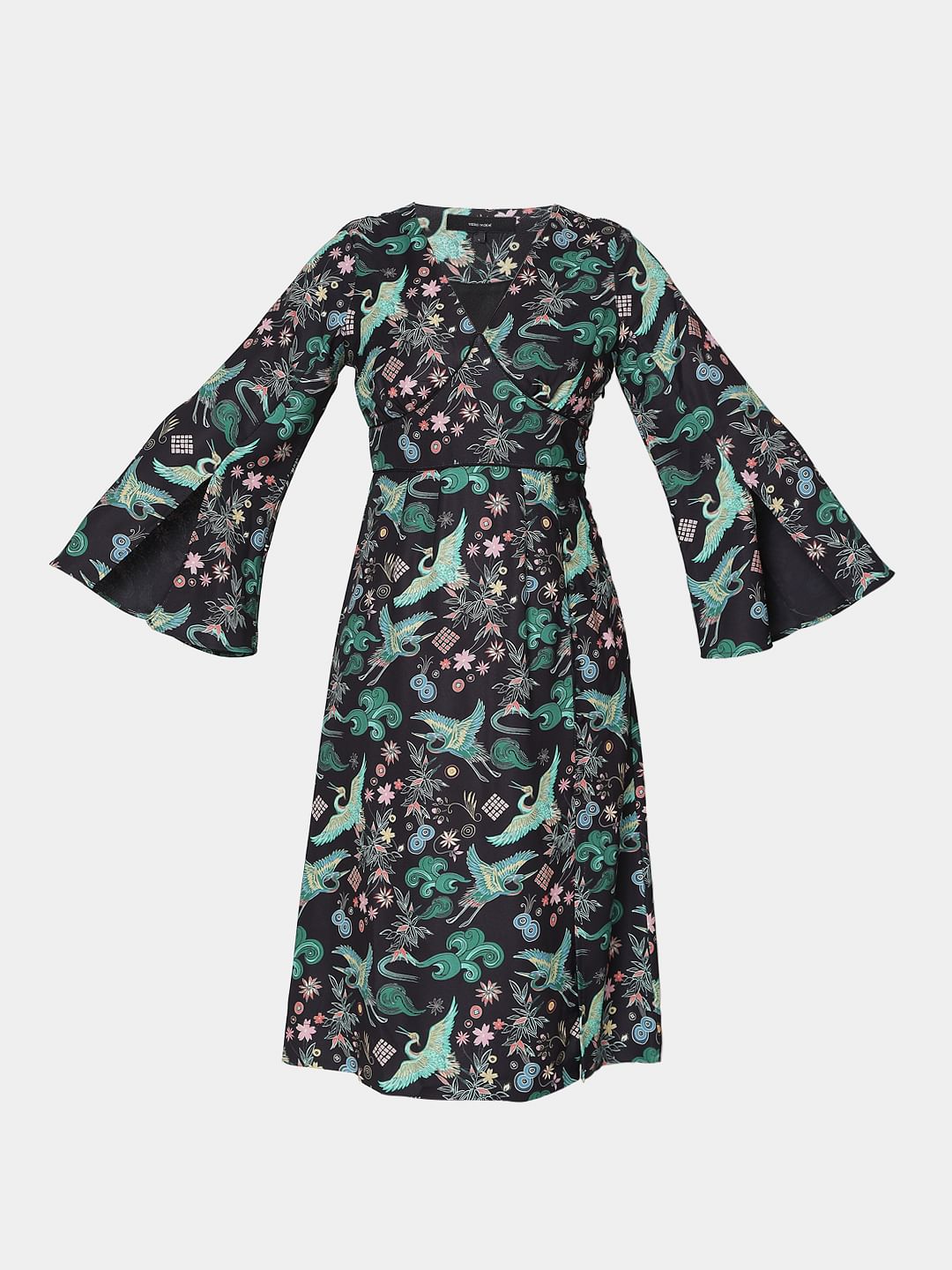 Black Printed Kimono Dress