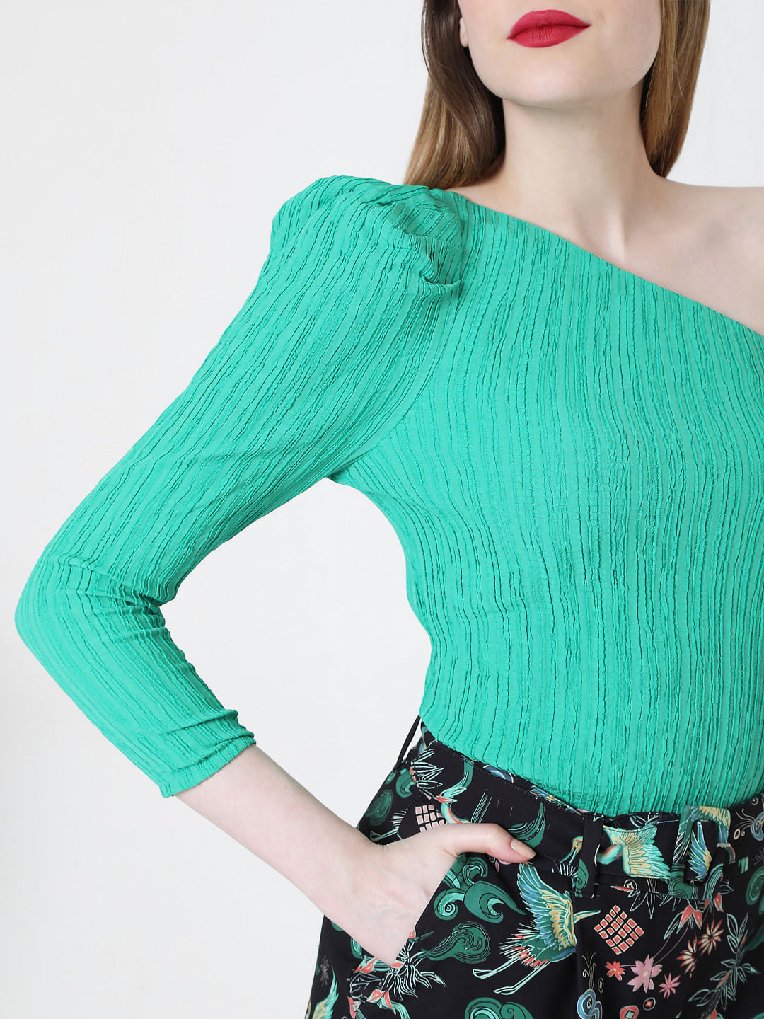 Green One Shoulder Top