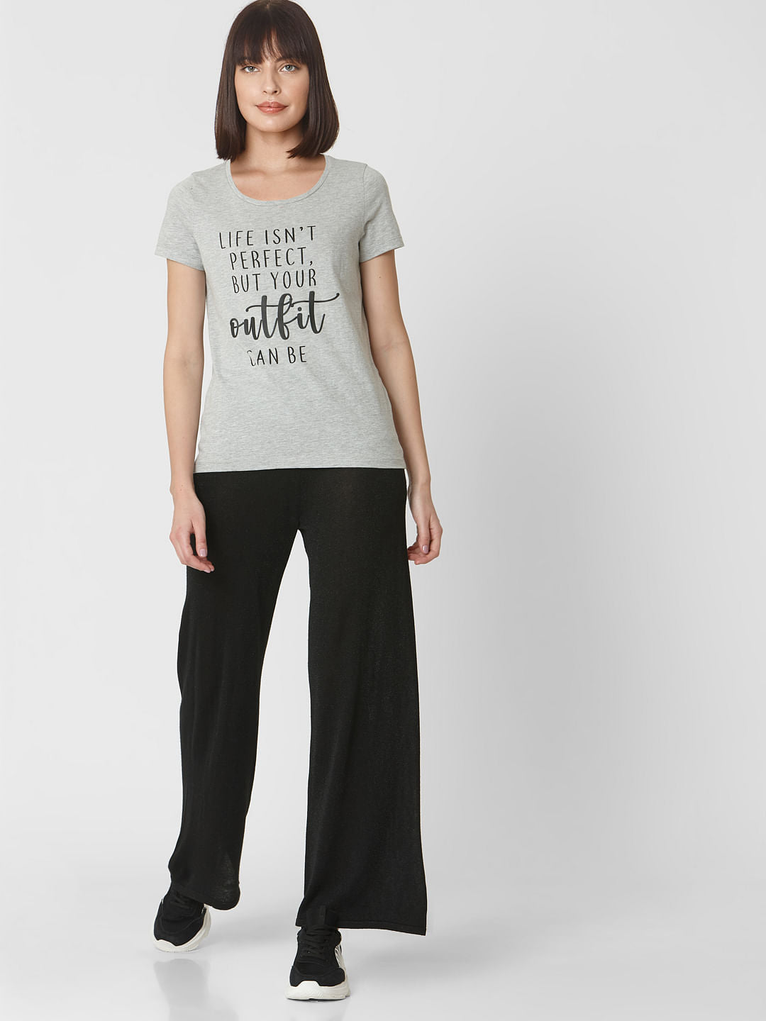 Grey Text Print T-Shirt