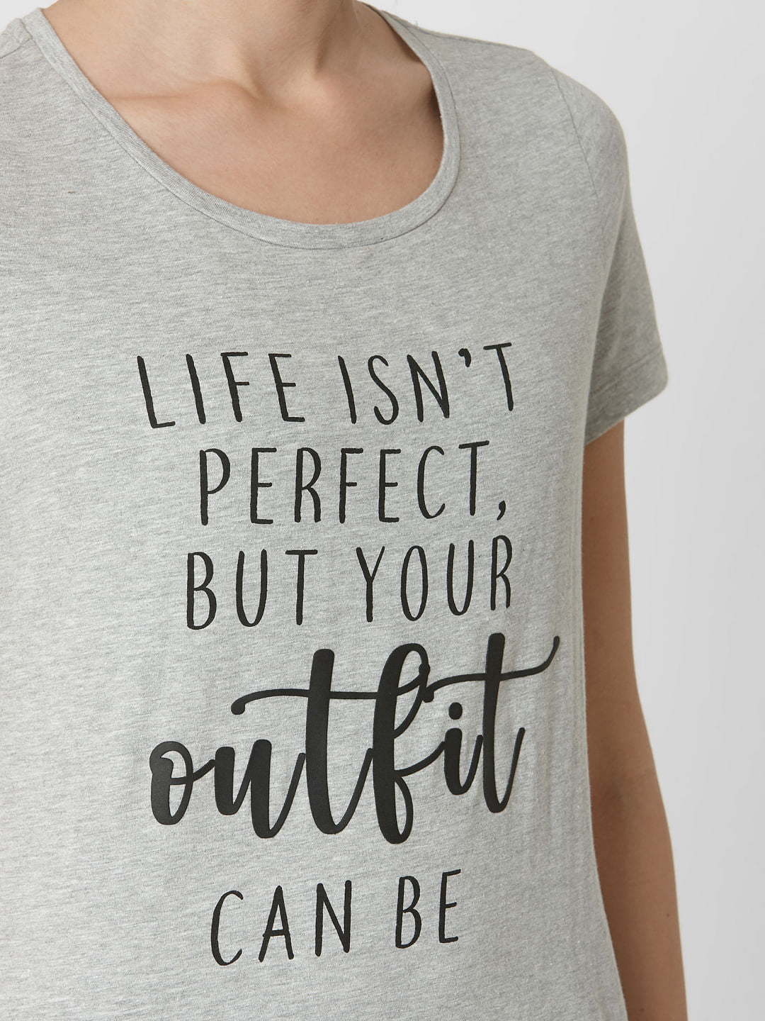 Grey Text Print T-Shirt