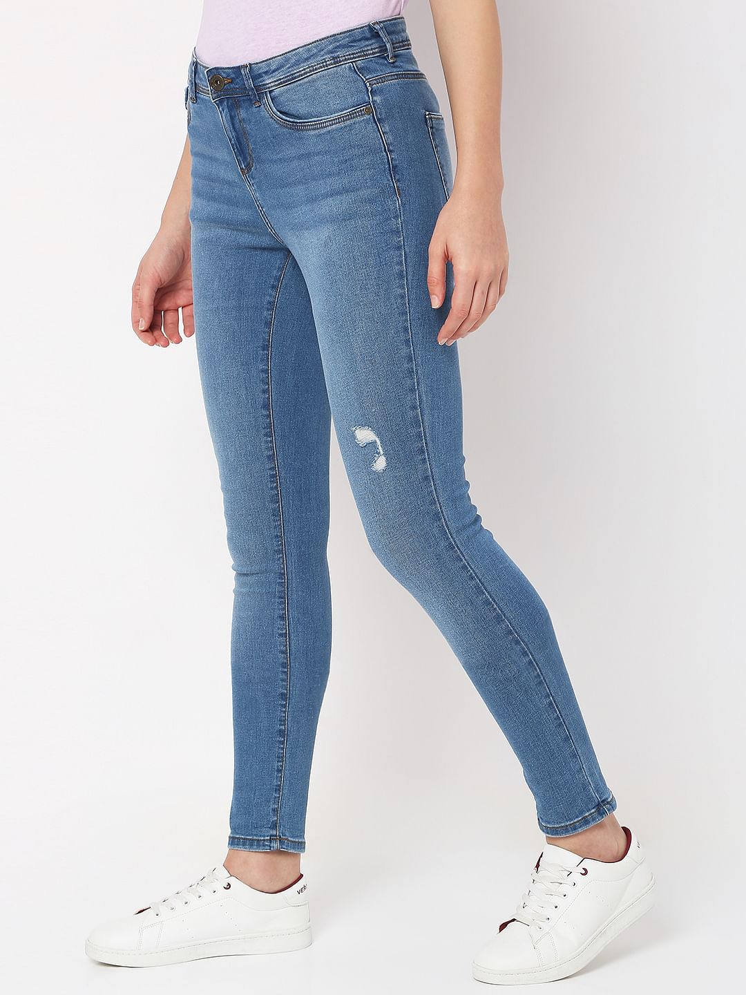 Blue Mid Rise Distressed Wendy Skinny Jeans