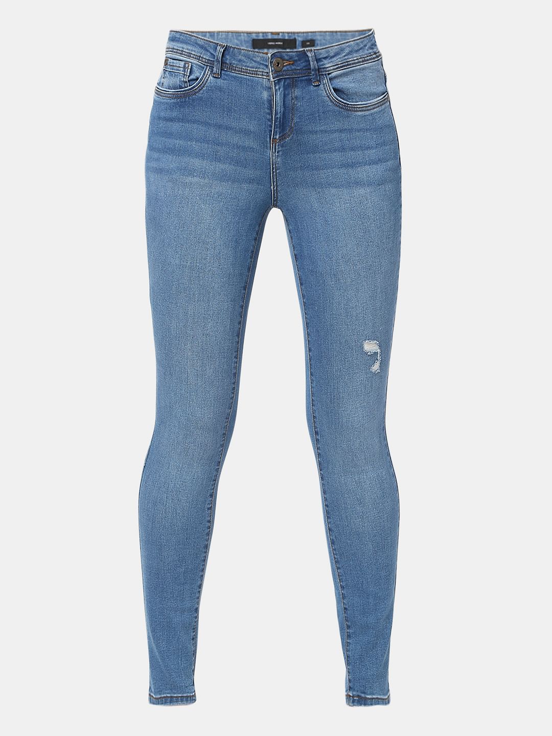 Blue Mid Rise Distressed Wendy Skinny Jeans