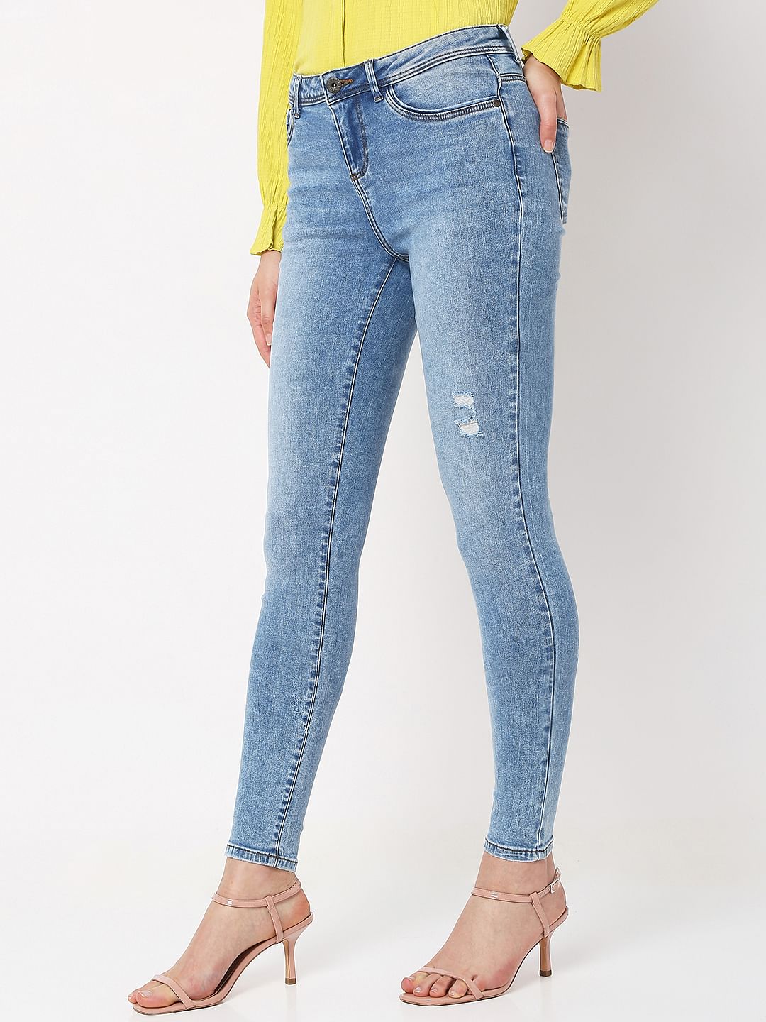 Light Blue Mid Rise Distressed Wendy Skinny Jeans