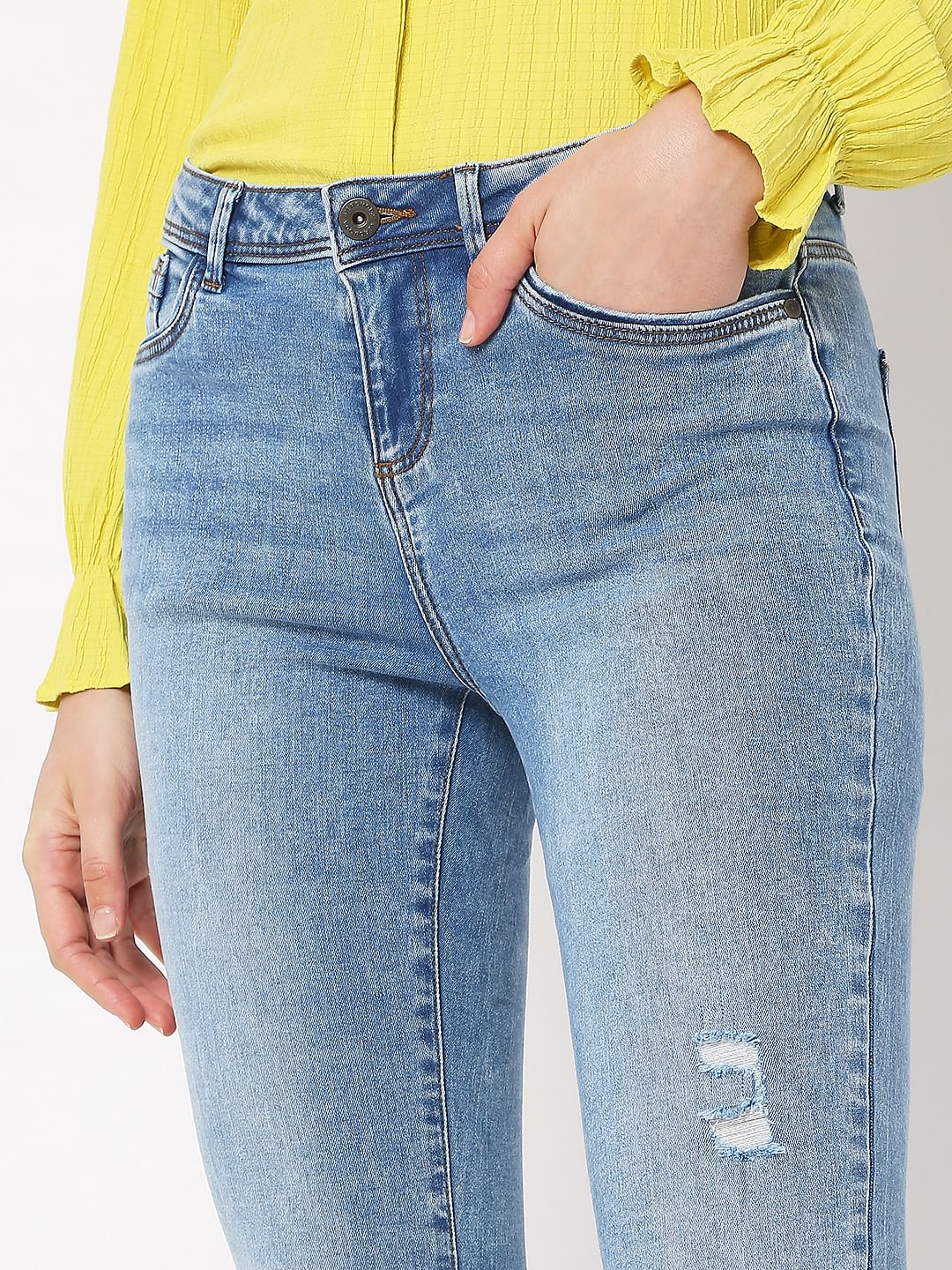 Light Blue Mid Rise Distressed Wendy Skinny Jeans