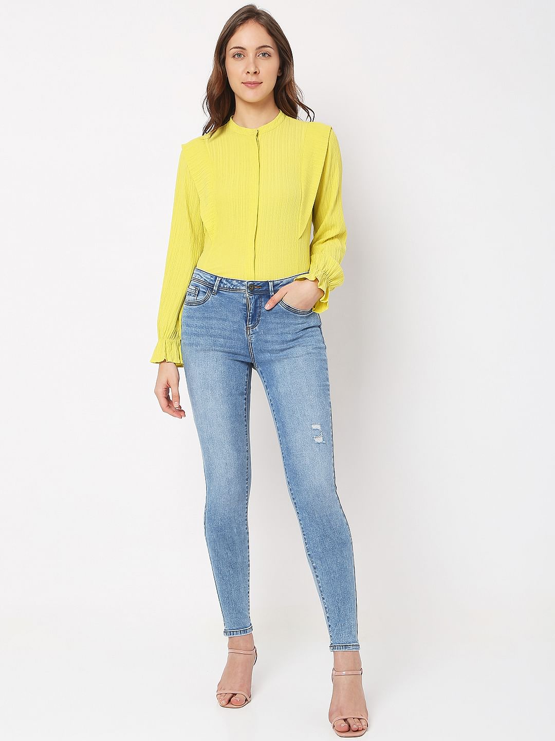 Light Blue Mid Rise Distressed Wendy Skinny Jeans