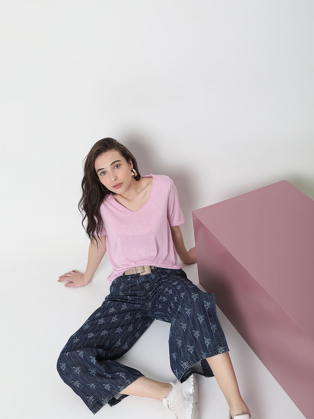 Blue Striped Zoey Wide-Leg Jeans