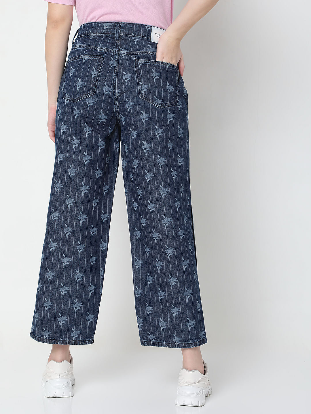 Blue Striped Zoey Wide-Leg Jeans