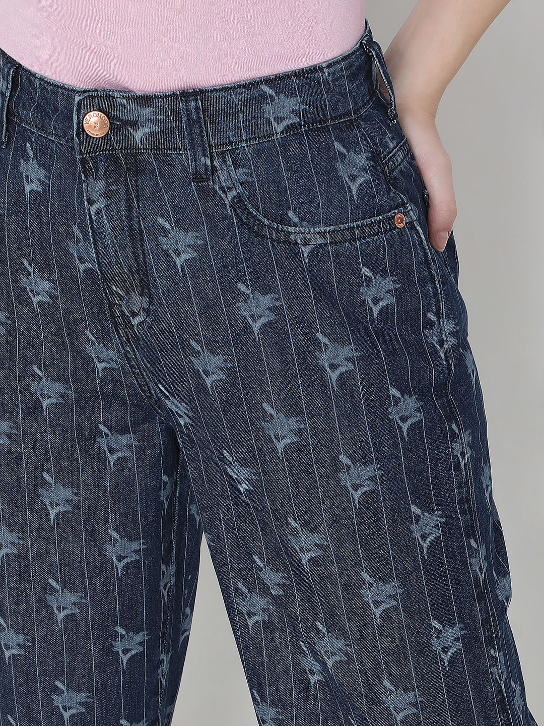 Blue Striped Zoey Wide-Leg Jeans