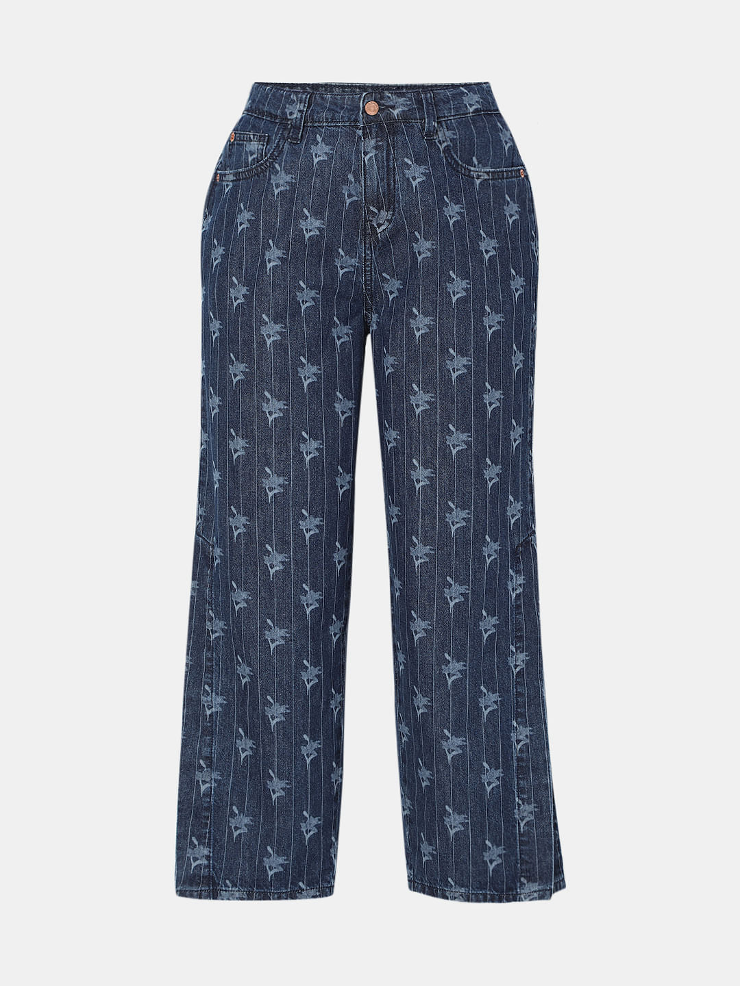 Blue Striped Zoey Wide-Leg Jeans