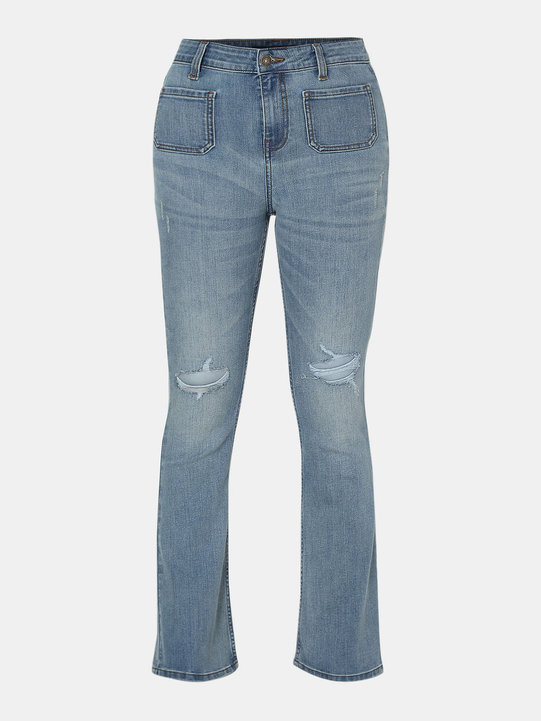 Blue High Rise Ripped Petra Bootcut Jeans