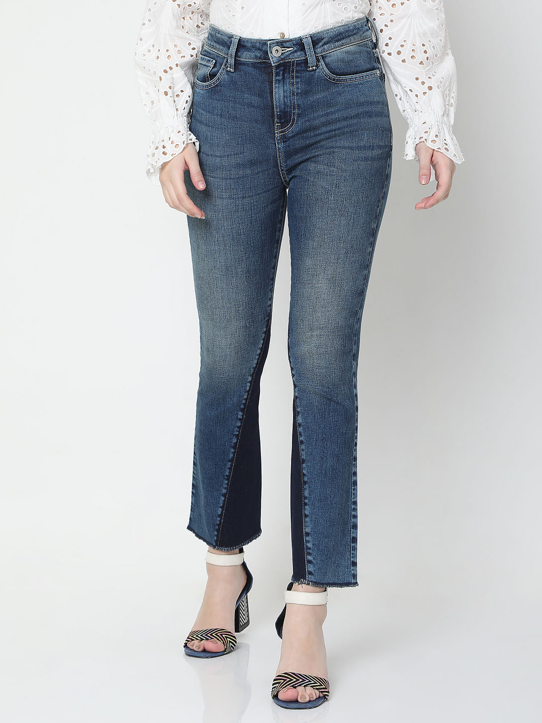 Blue High Rise Panel Detail Petra Bootcut Jeans