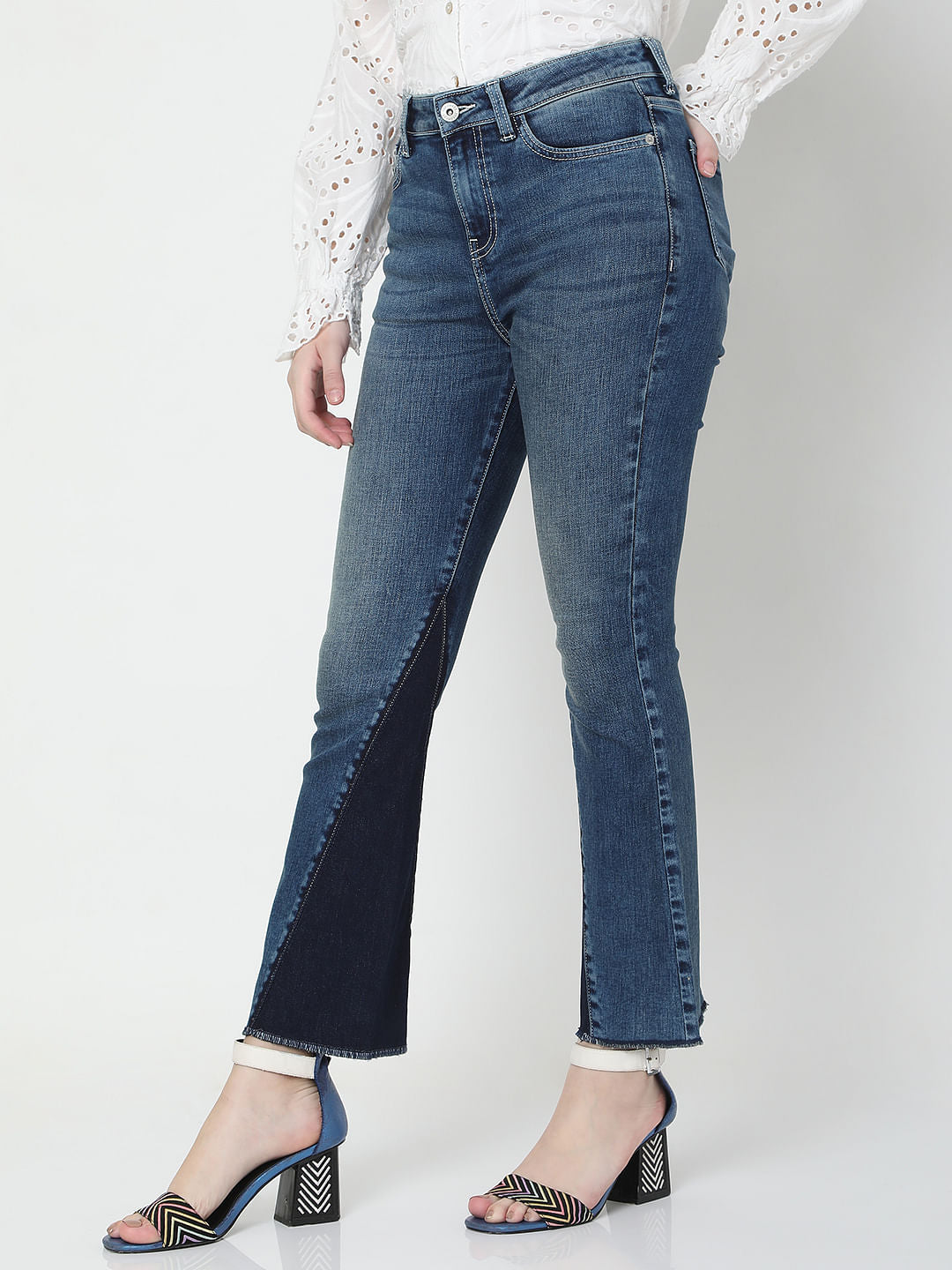 Blue High Rise Panel Detail Petra Bootcut Jeans