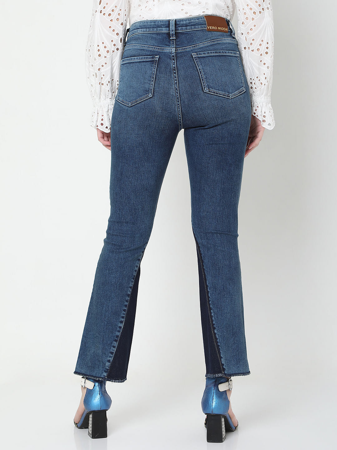 Blue High Rise Panel Detail Petra Bootcut Jeans