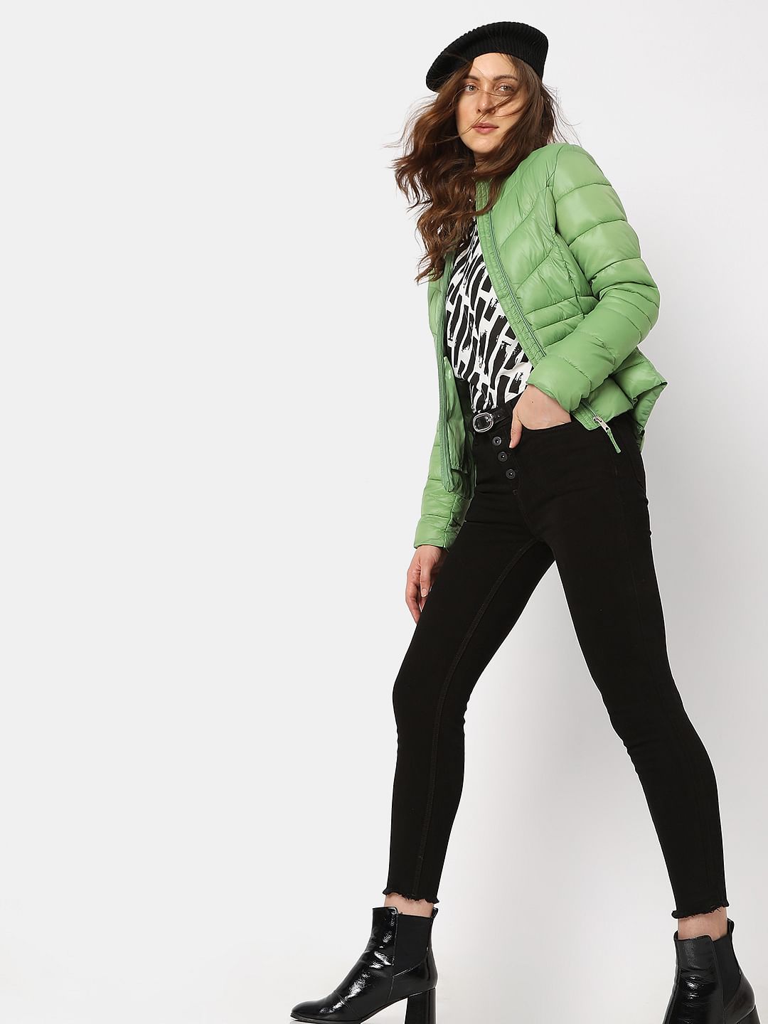 Black High Rise Buttoned Wendy Skinny Jeans