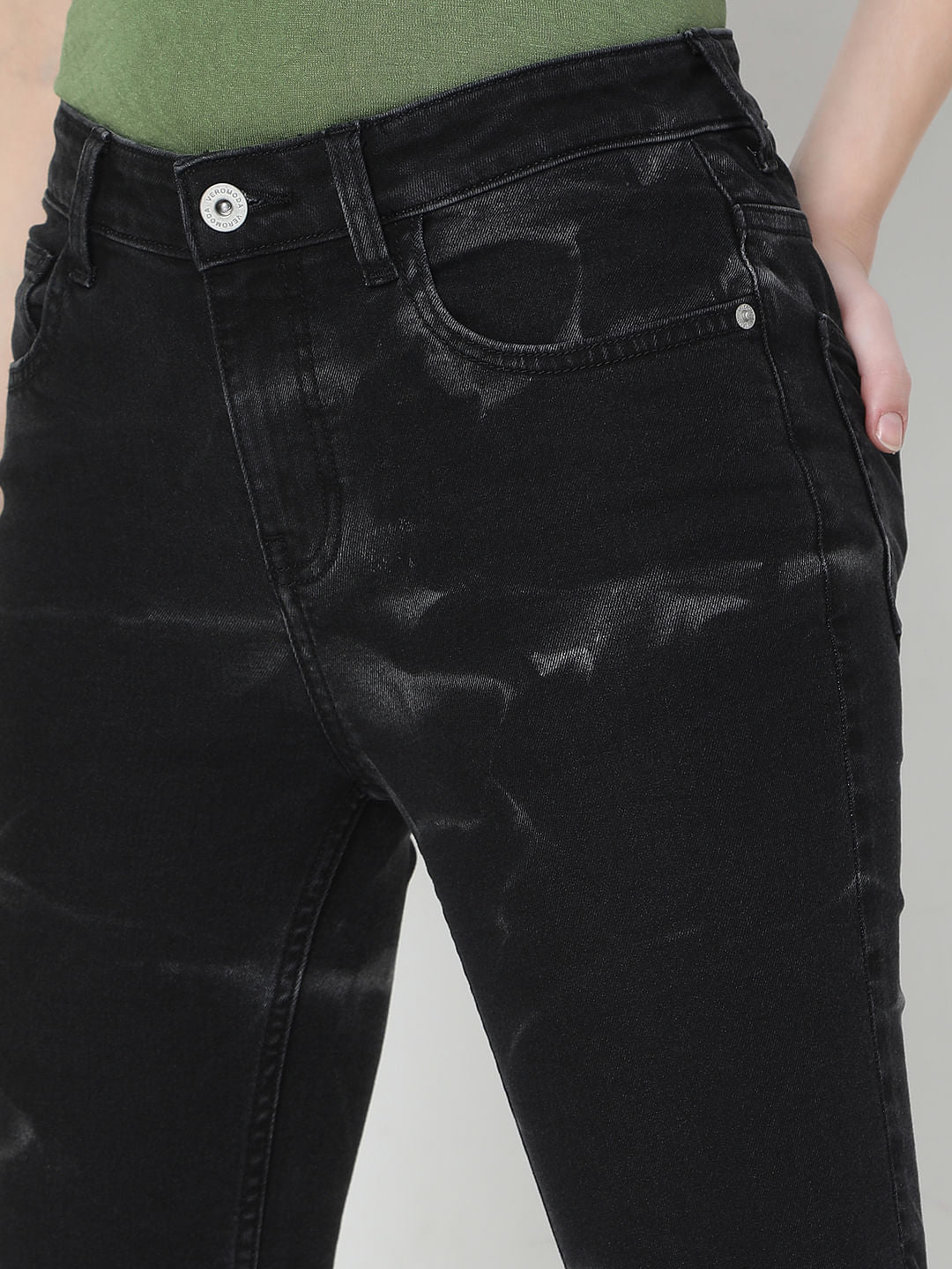 Black Self-Print Jade Straight Fit Jeans