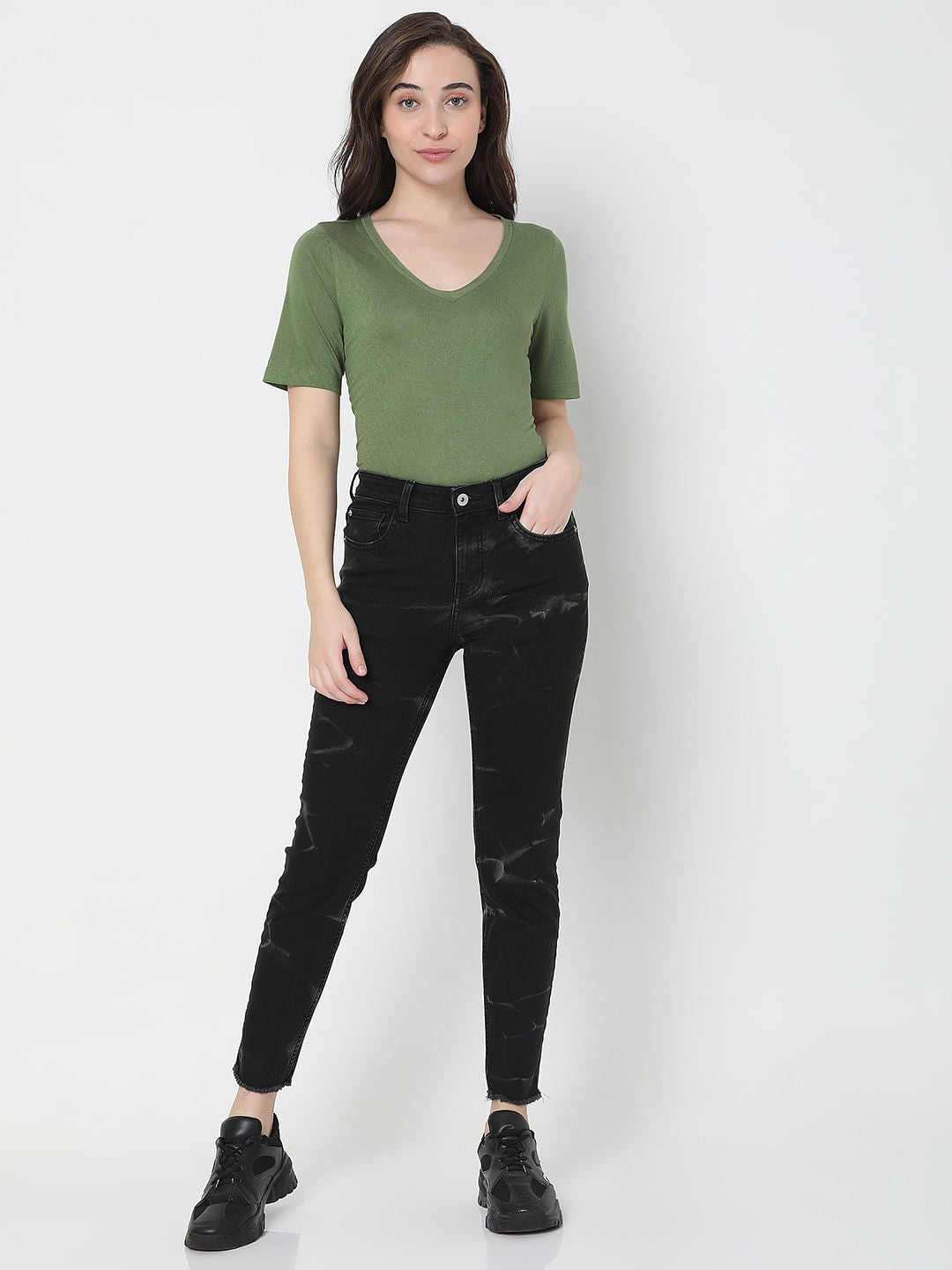 Black Self-Print Jade Straight Fit Jeans