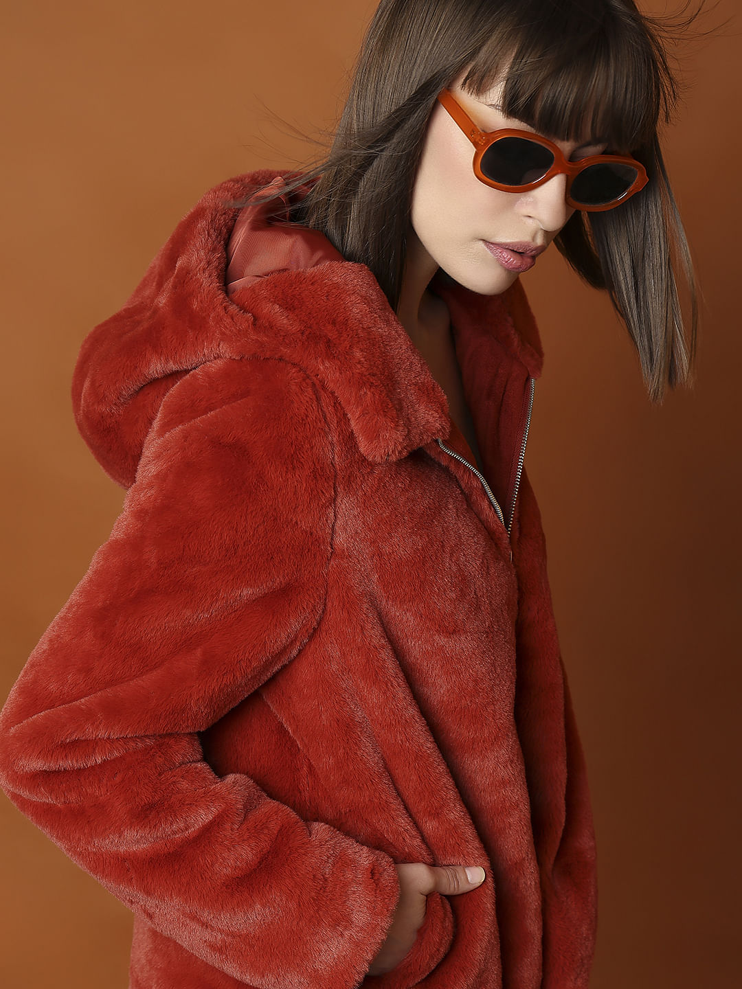 Red Faux Fur Hooded Jacket