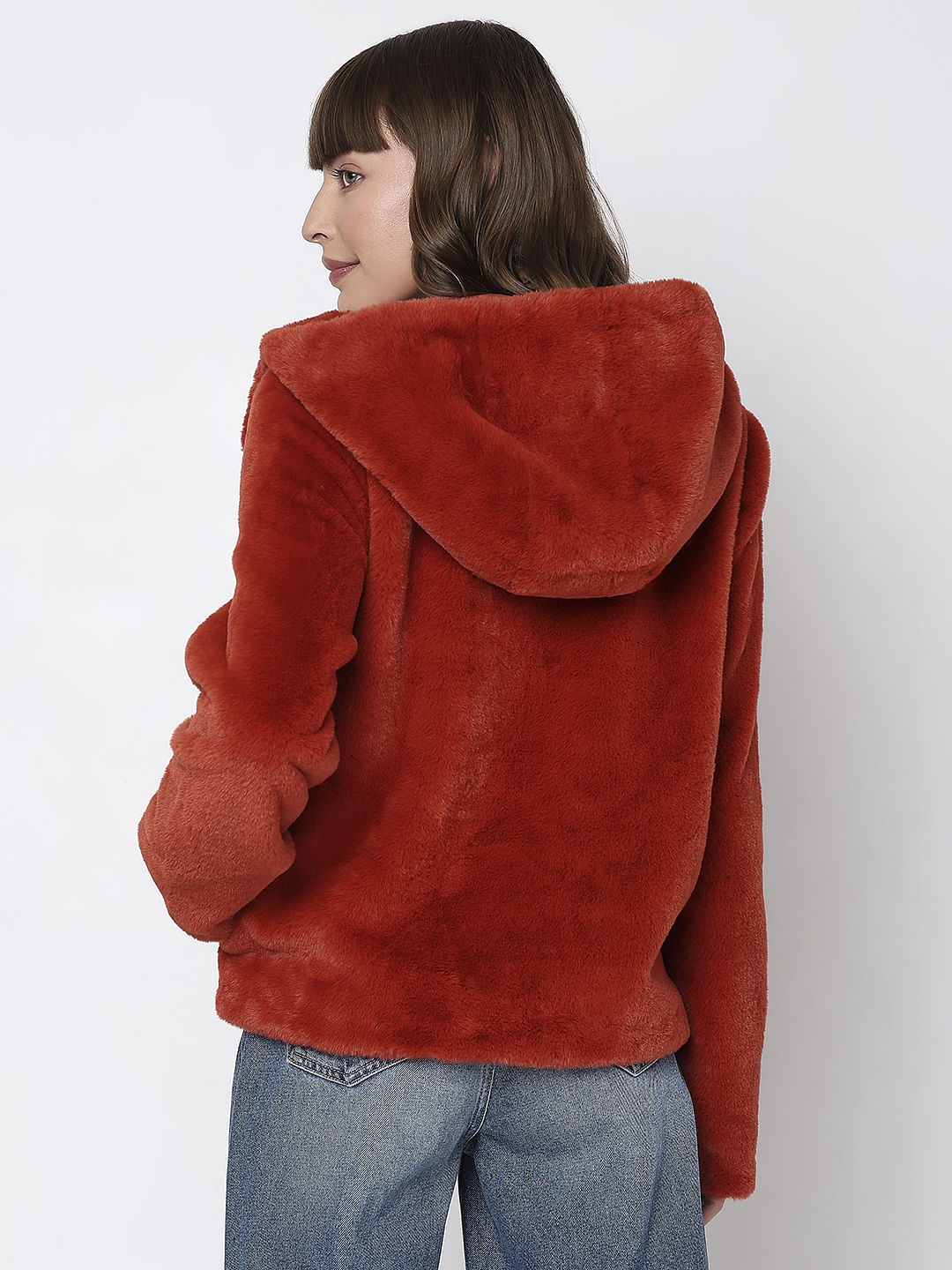 Red Faux Fur Hooded Jacket
