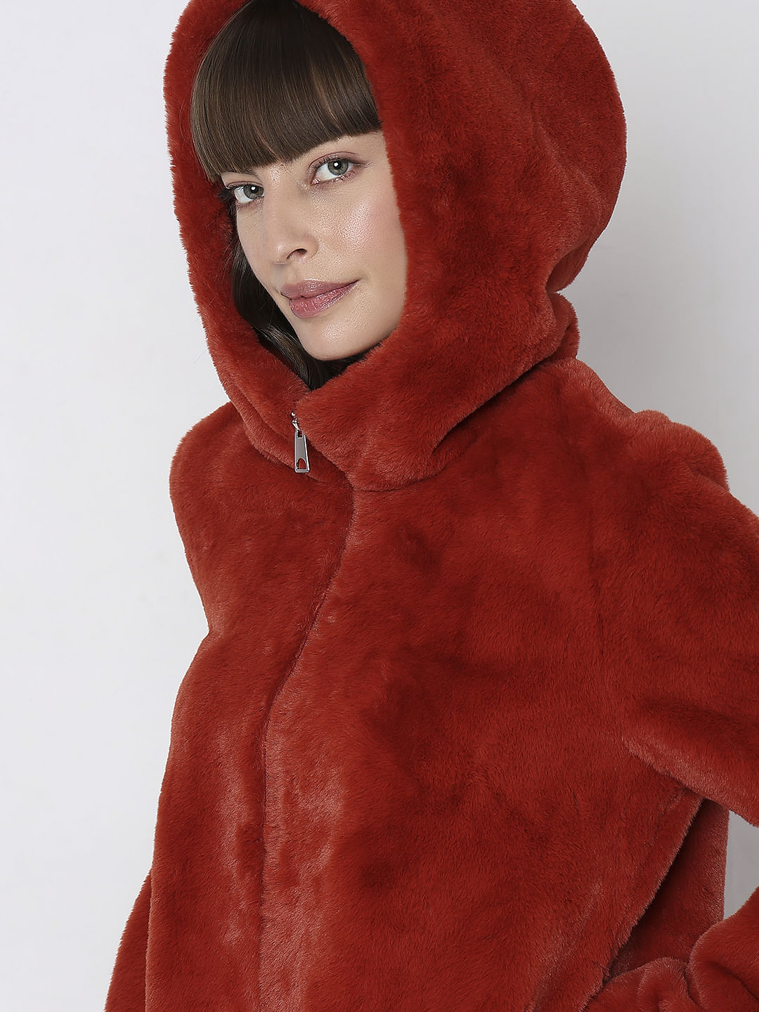Red Faux Fur Hooded Jacket