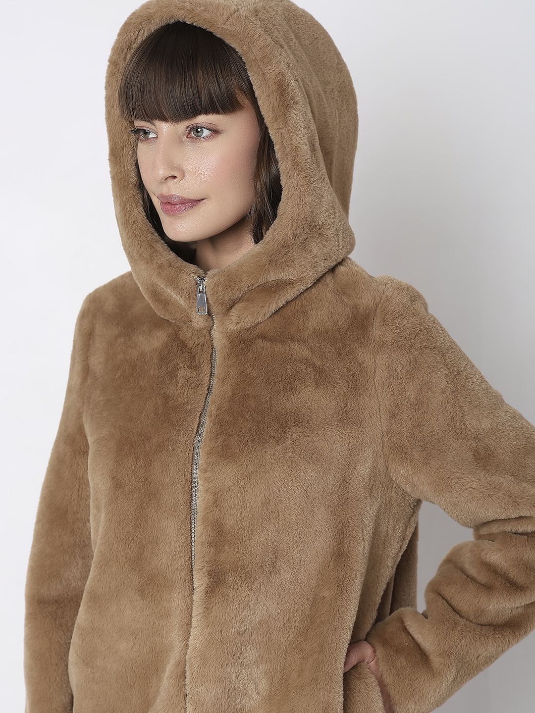 Brown Faux Fur Hooded Jacket