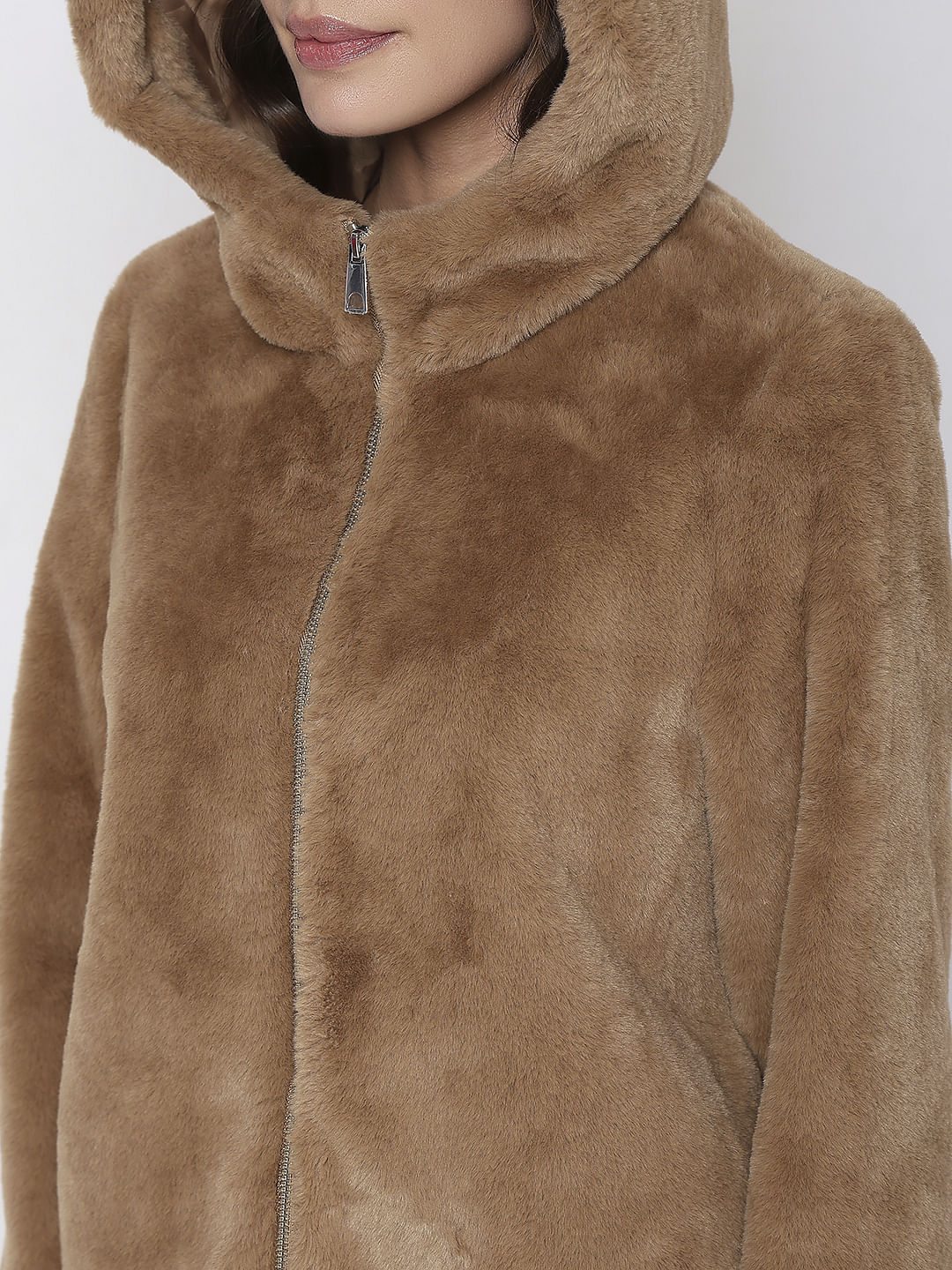 Brown Faux Fur Hooded Jacket