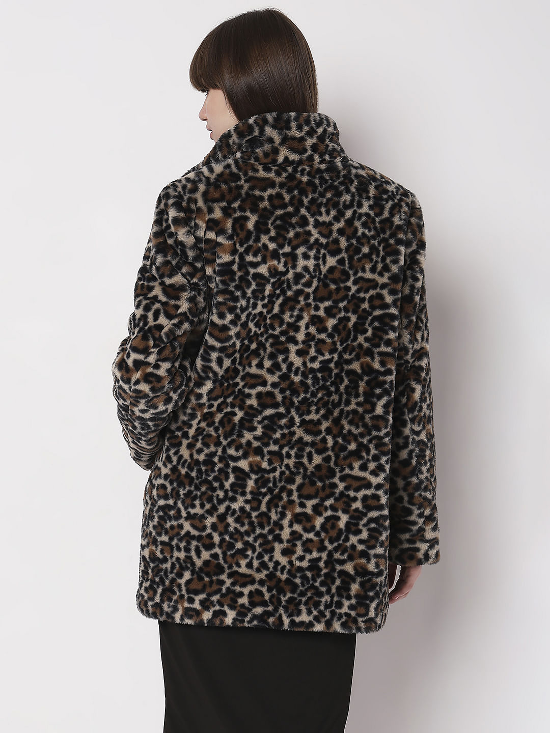 Brown Animal Print Faux Fur Coat