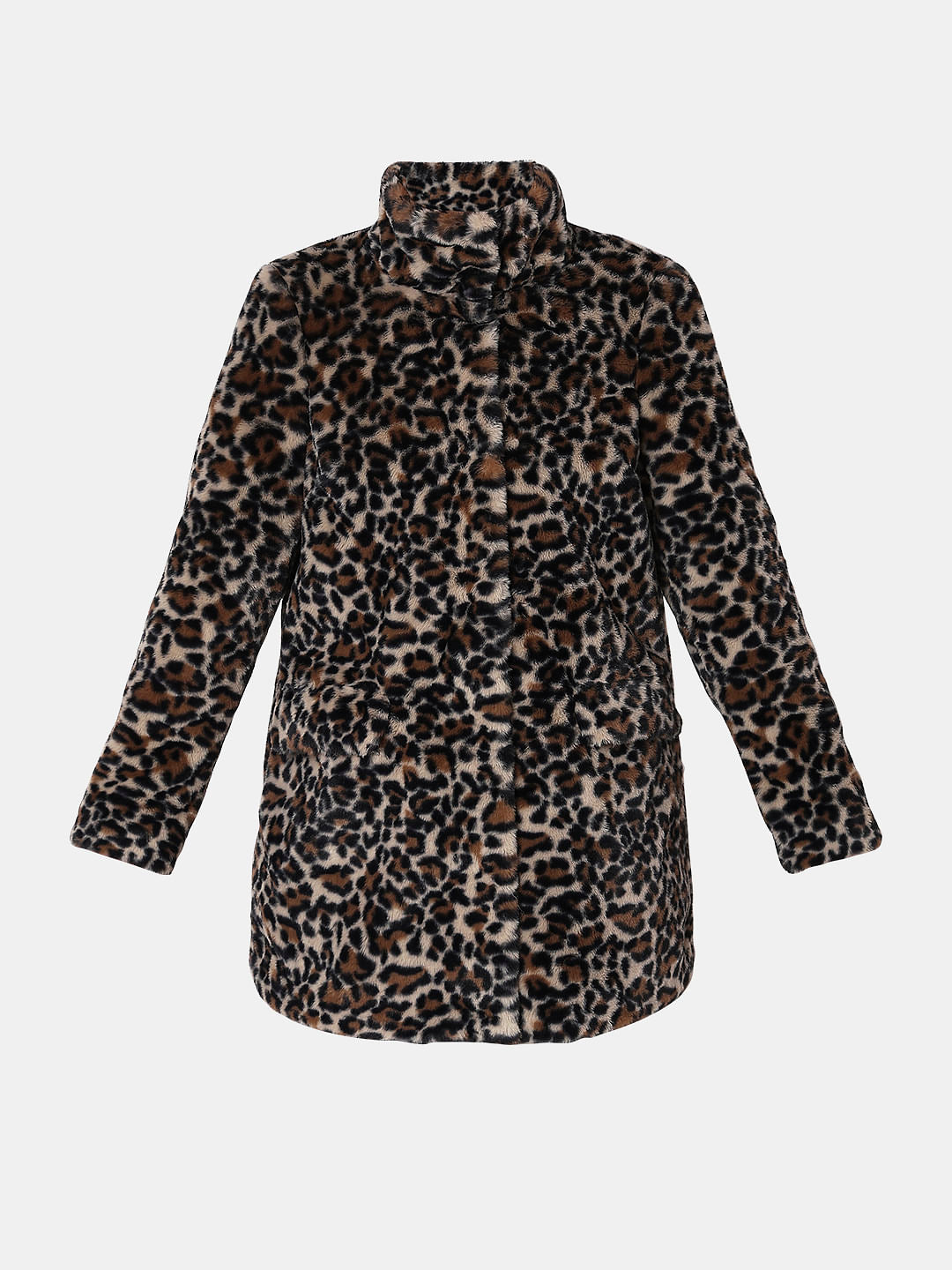 Brown Animal Print Faux Fur Coat